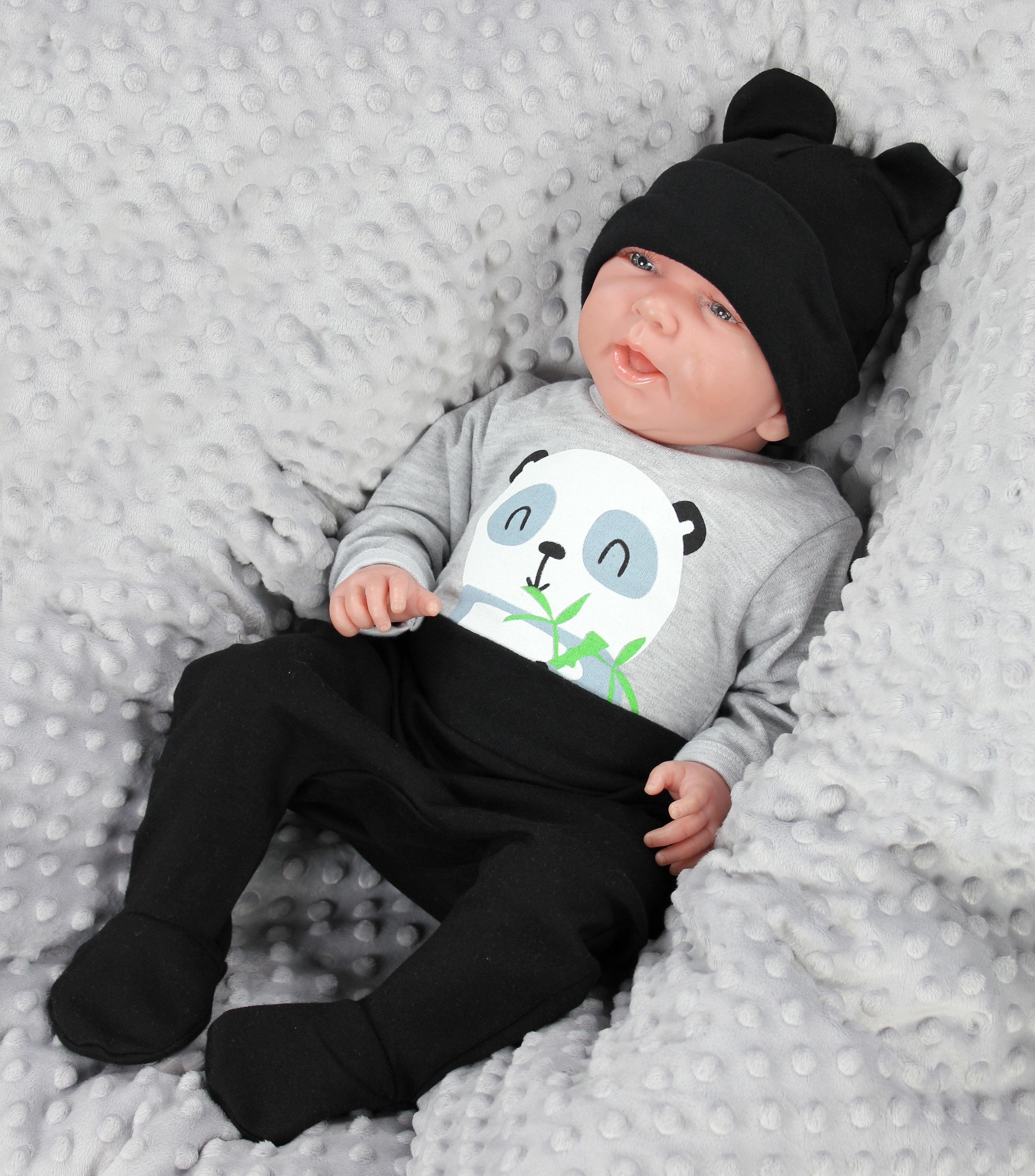 Schwarz Bekleidungsset Kleidung TupTam Erstausstattungspaket Set / Body Grau Panda Baby Strampelhose Mütze