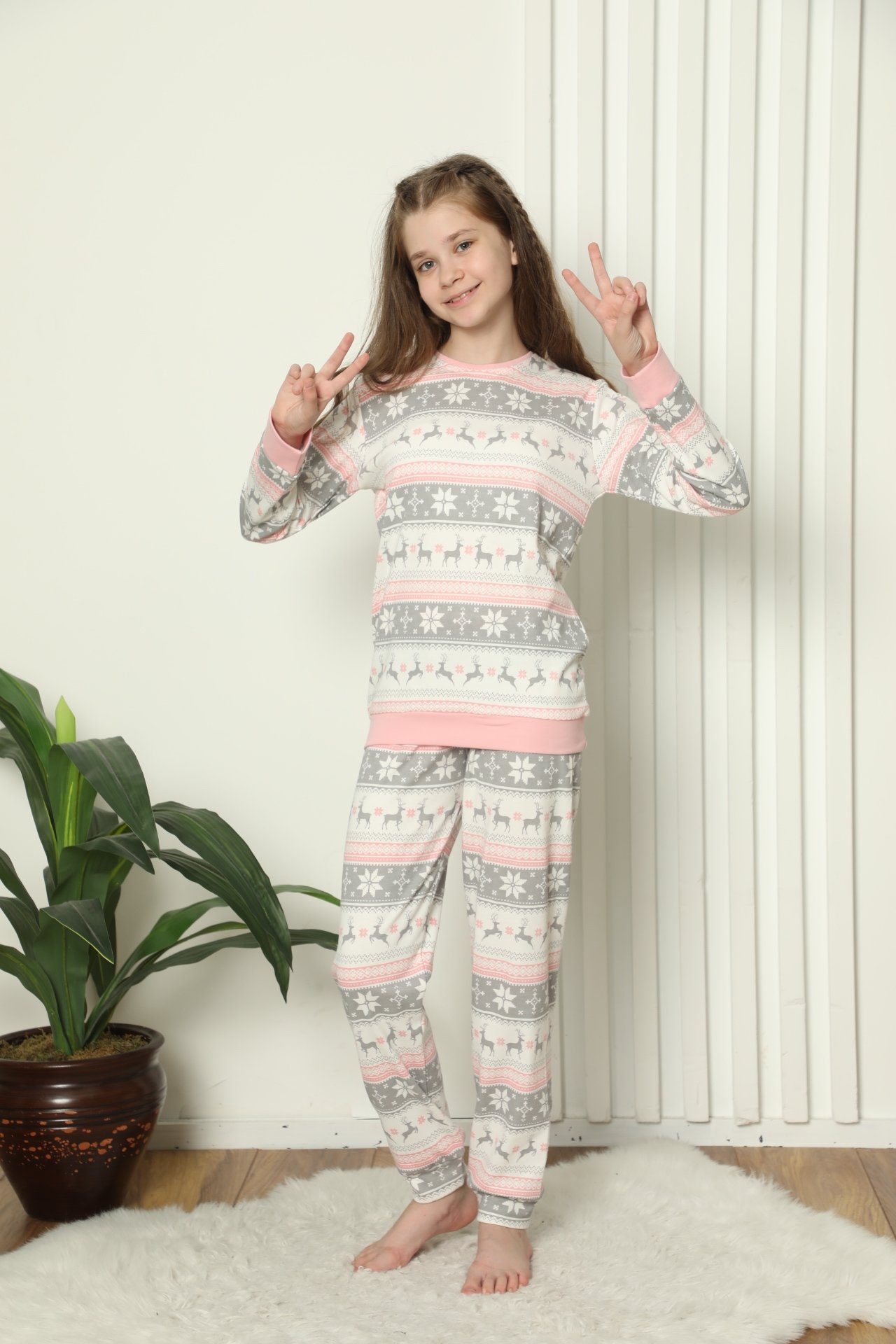 LOREZA Pyjama Mädchen 100% Interlock langarm kariert tlg) Schlafanzug 2 Baumwolle (Set, Hausanzug