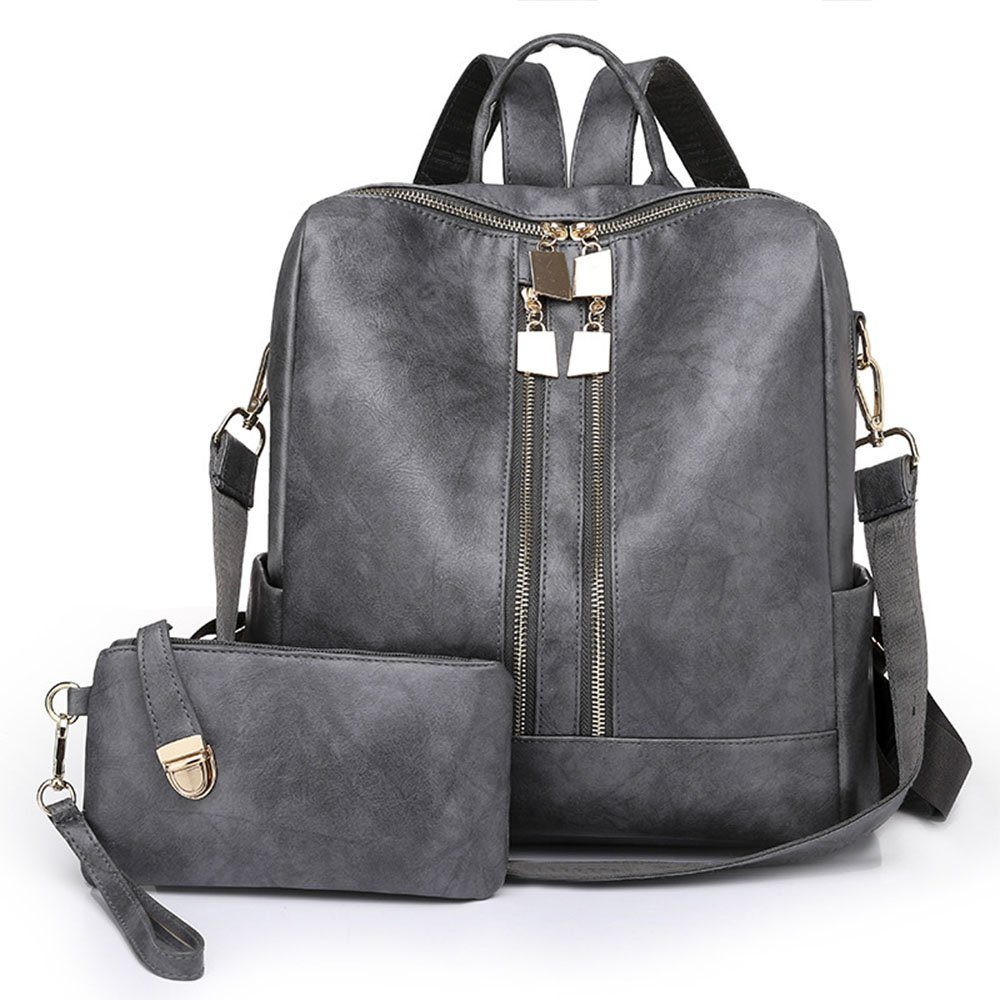 OKWISH Rucksack Laptoprucksack Schulrucksack Lederrucksack Reiserucksack Leder (32x32x14 cm Lederrucksäcke mit 20x11 cm Handtasche, Schultertasche, Vintage, Notebook Laptop Tasche, Schule Rucksack), für Herren Damen Jungen Teenager Freizeit Arbeit Business Reisen Dunkelgrau