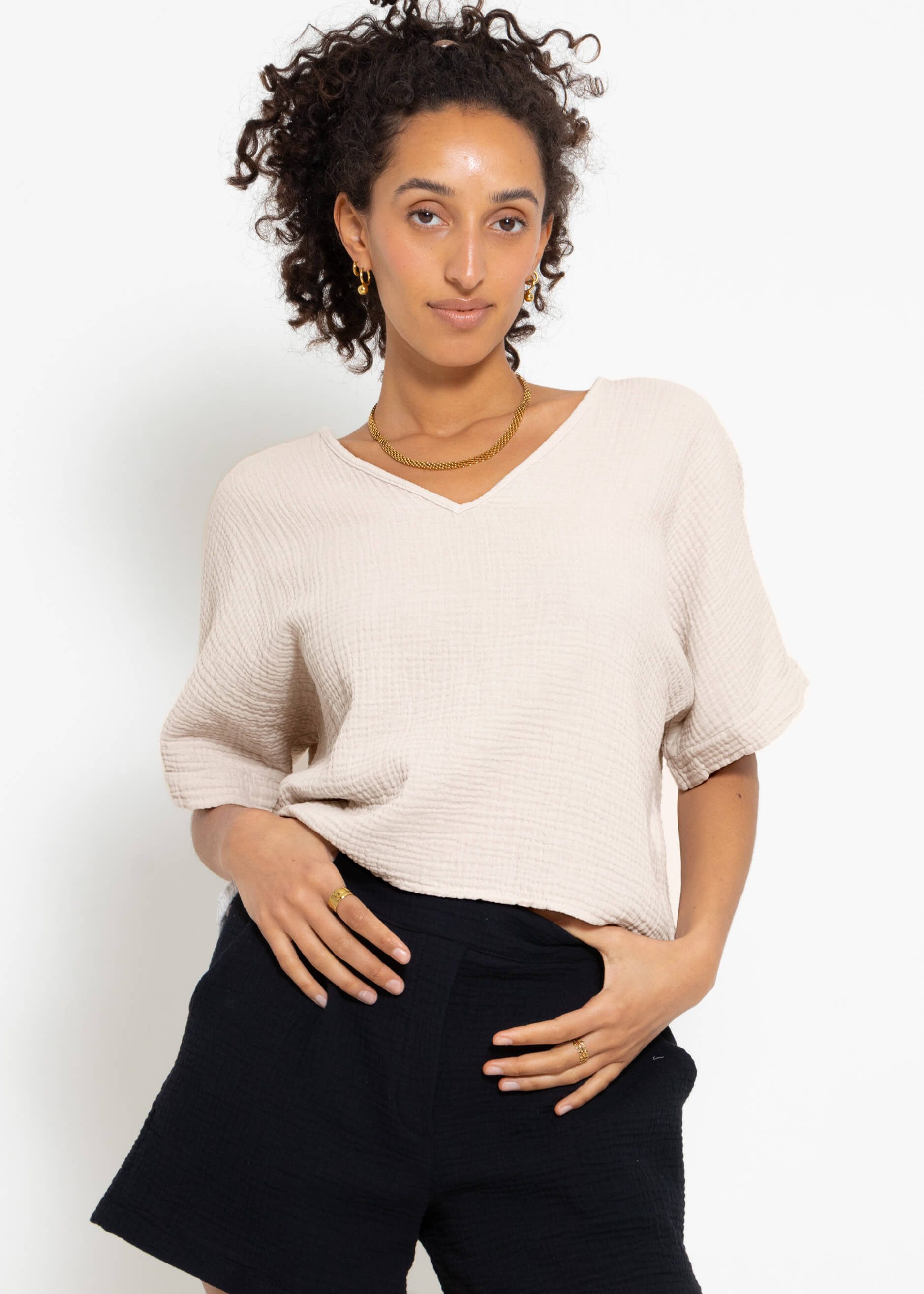 SASSYCLASSY Kurzarmshirt Musselin Shirt mit kurzen günstig online kaufen