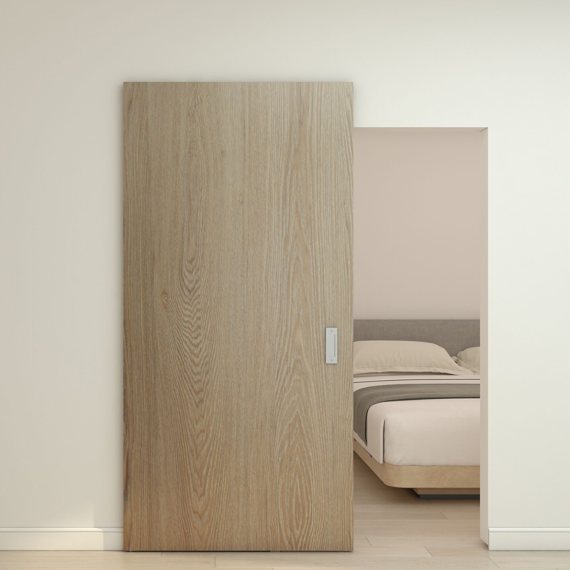 inova wohnen Schiebetür Holzschiebetür 103 x 210 cm (Komplett-Set), Eiche, Komplettset mit unsichtbarer Laufschiene und Softclose