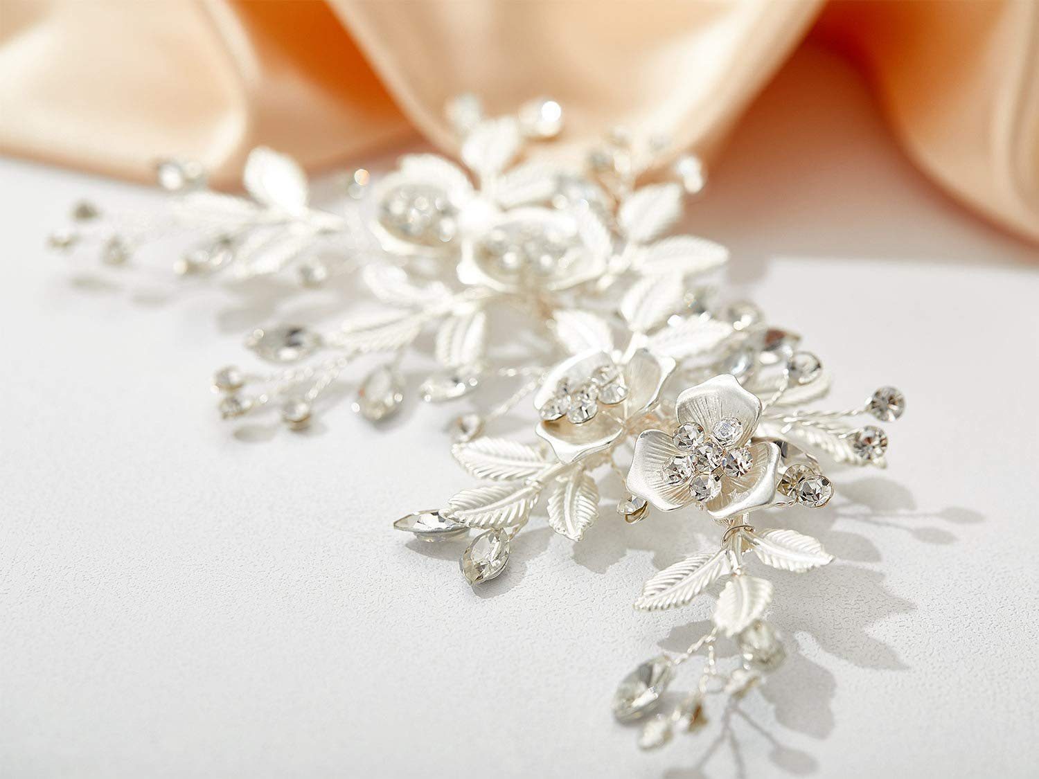 Kamm Frauen handgemachte Braut Clip - Kopfschmuck für Diadem Strass Silber Clip KSYLH Blume Haarspange, Hochzeit