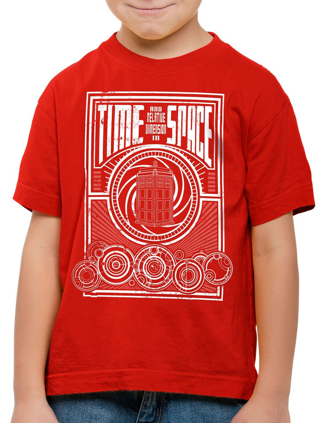 style3 Print-Shirt Kinder T-Shirt Time meets Space zeitreise timelord notrufzelle rot