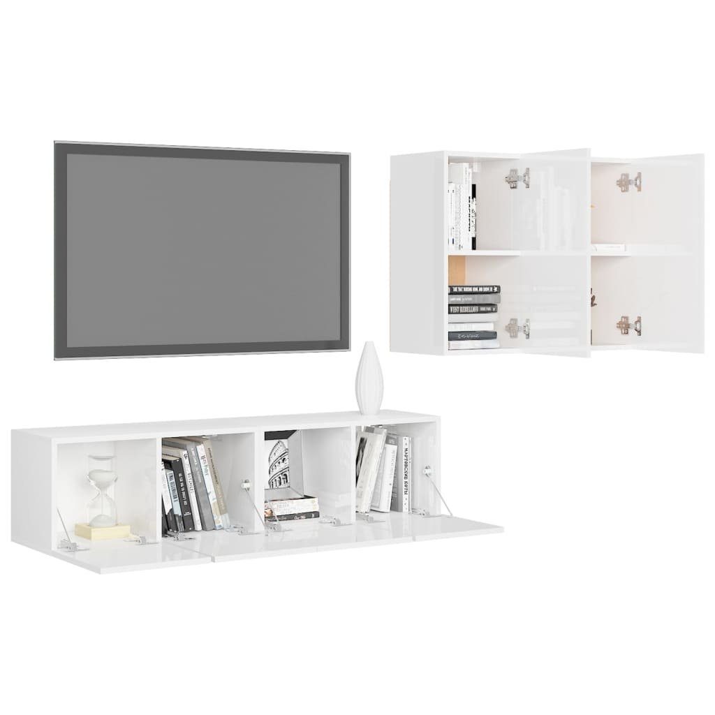 Kleiderschrank vidaXL Spanplatte Hochglanz-Weiß TV-Schrank-Set 4-tlg