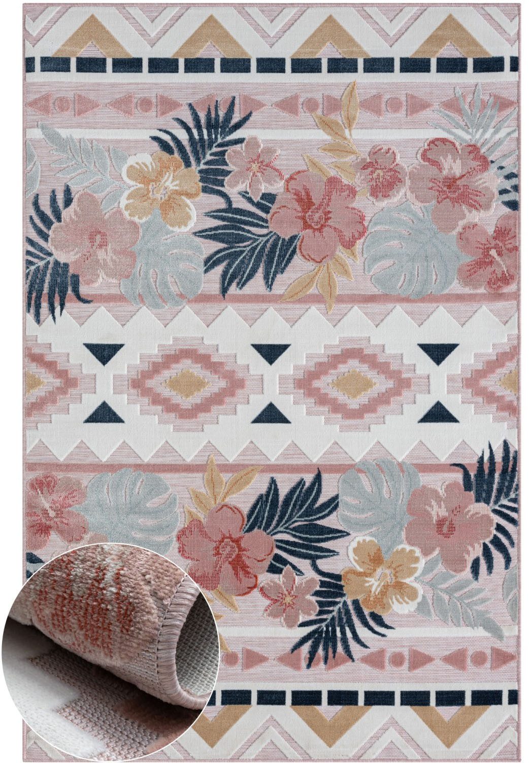 Myflair Möbel & Accessoires Teppich Lotus, LAGERRÄUMUNG!, rechteckig, Höhe: 8 mm, florales Design, Blumen Motiv, Outdoor geeignet, Balkon, Terrasse