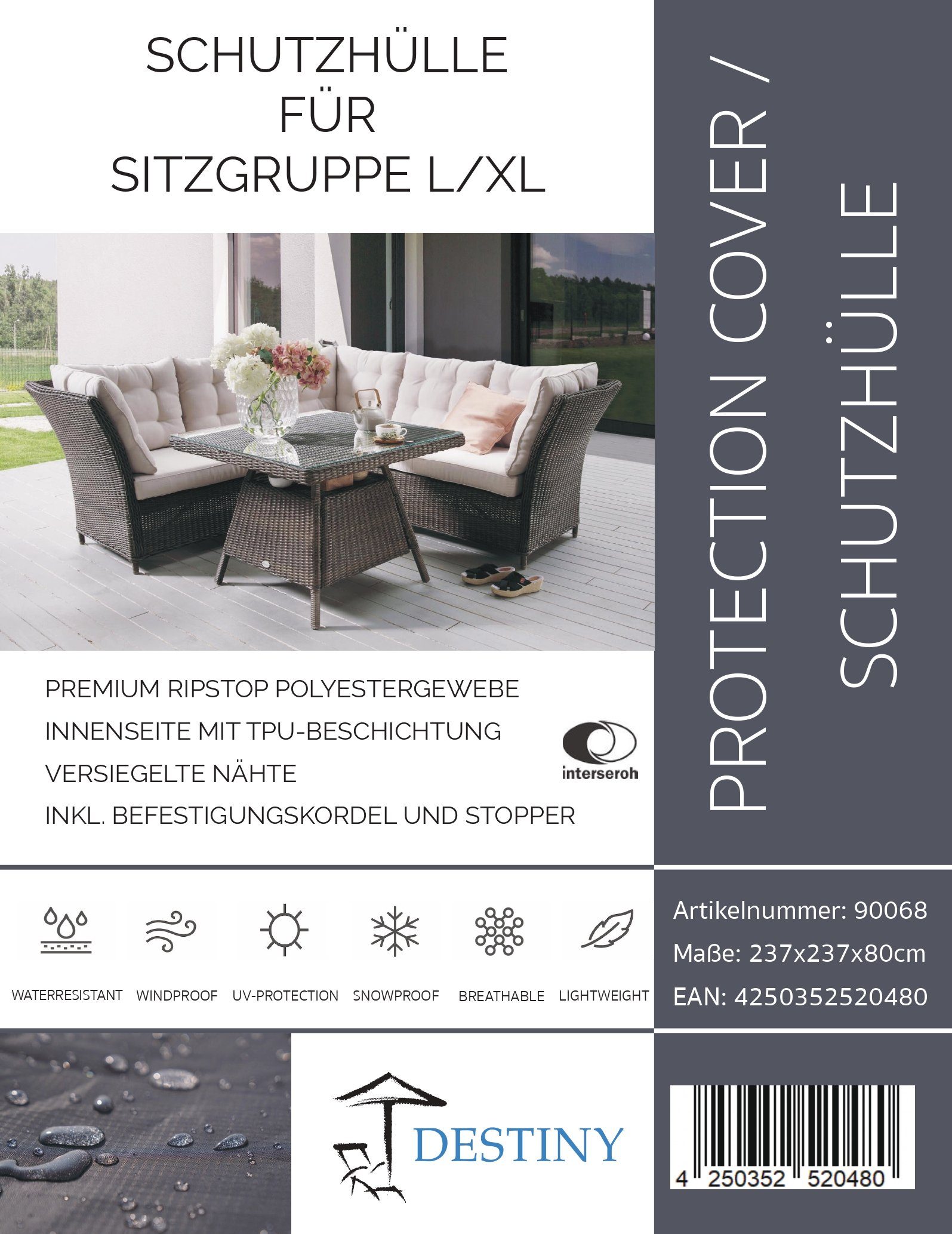 Destiny GartenmöbelSchutzhülle für Sitzgruppe/ Loungeset, 237 x 237 x