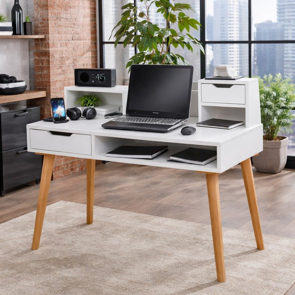 Sekretär Schreibtisch weiss dekor Sekretär 105 x 55 x 99 Bürosekretär #2679