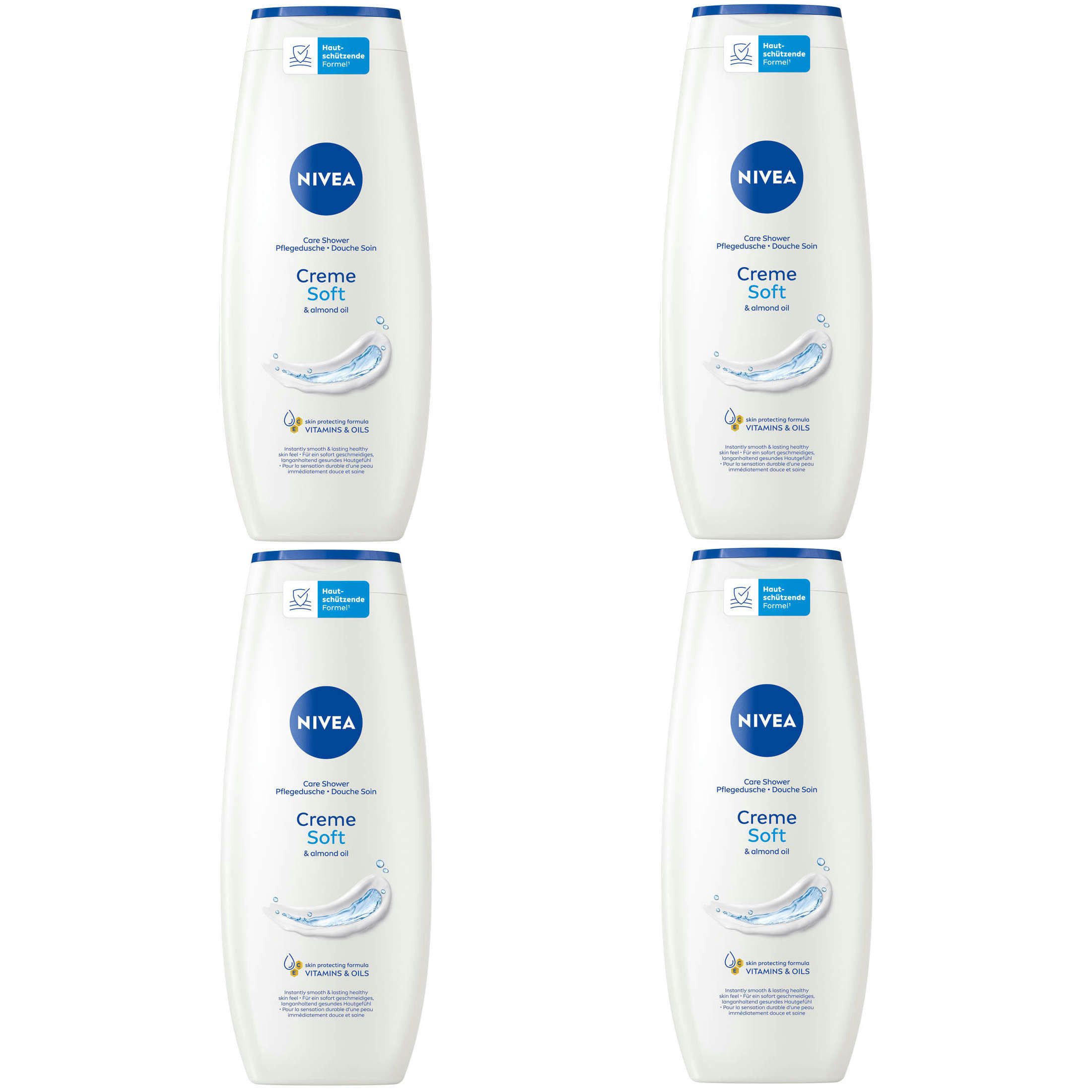 Nivea Duschpflege Pflegedusche Creme Soft & Almond Oil 4 x 500 ml, 4-tlg.