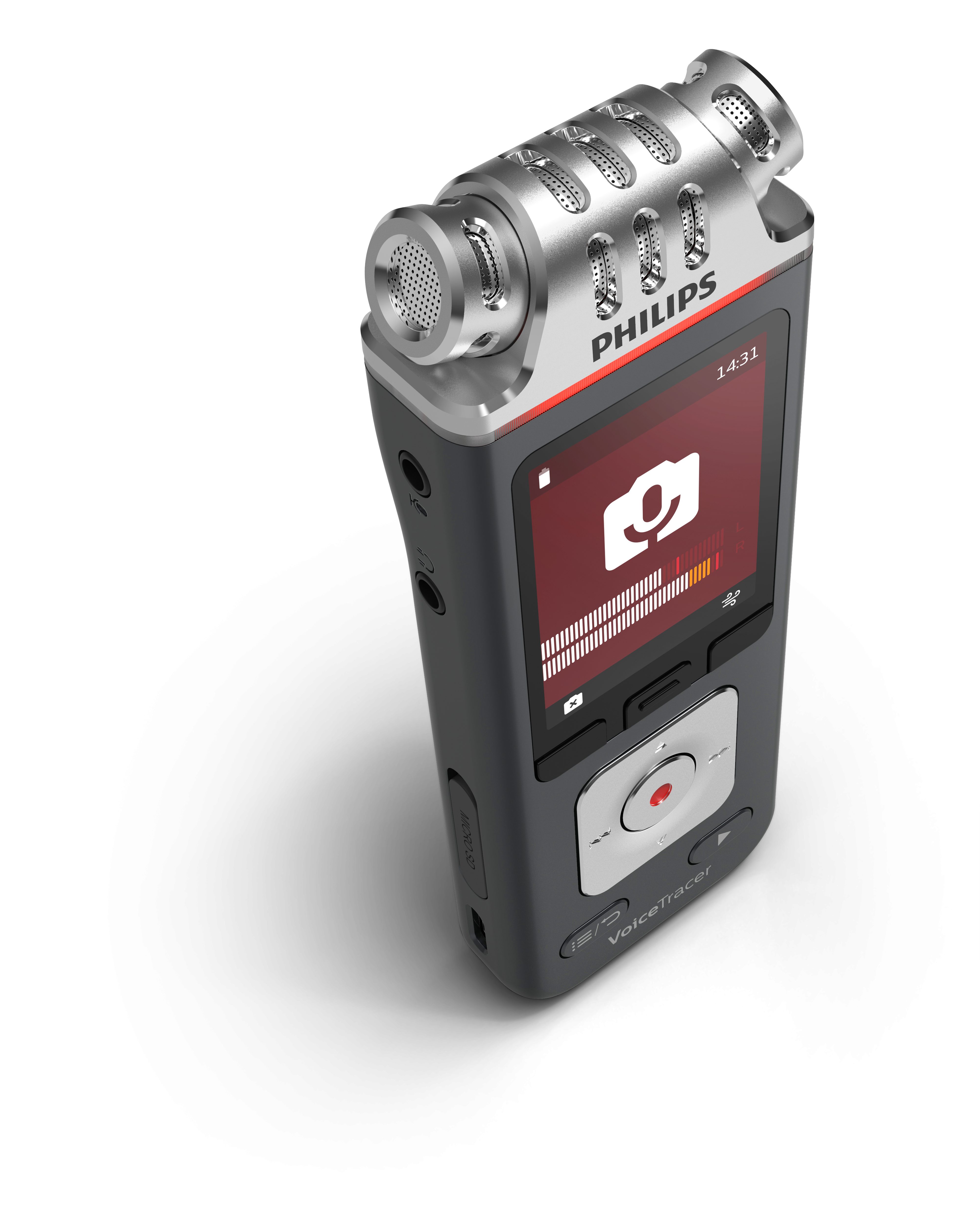 Philips DVT7110 Vlogging Audiorecorder Digitales Diktiergerät (Hot-Shoe-Halterung, 96 kHz/24-bits, 8GB, Smartphone-App Steuerung)