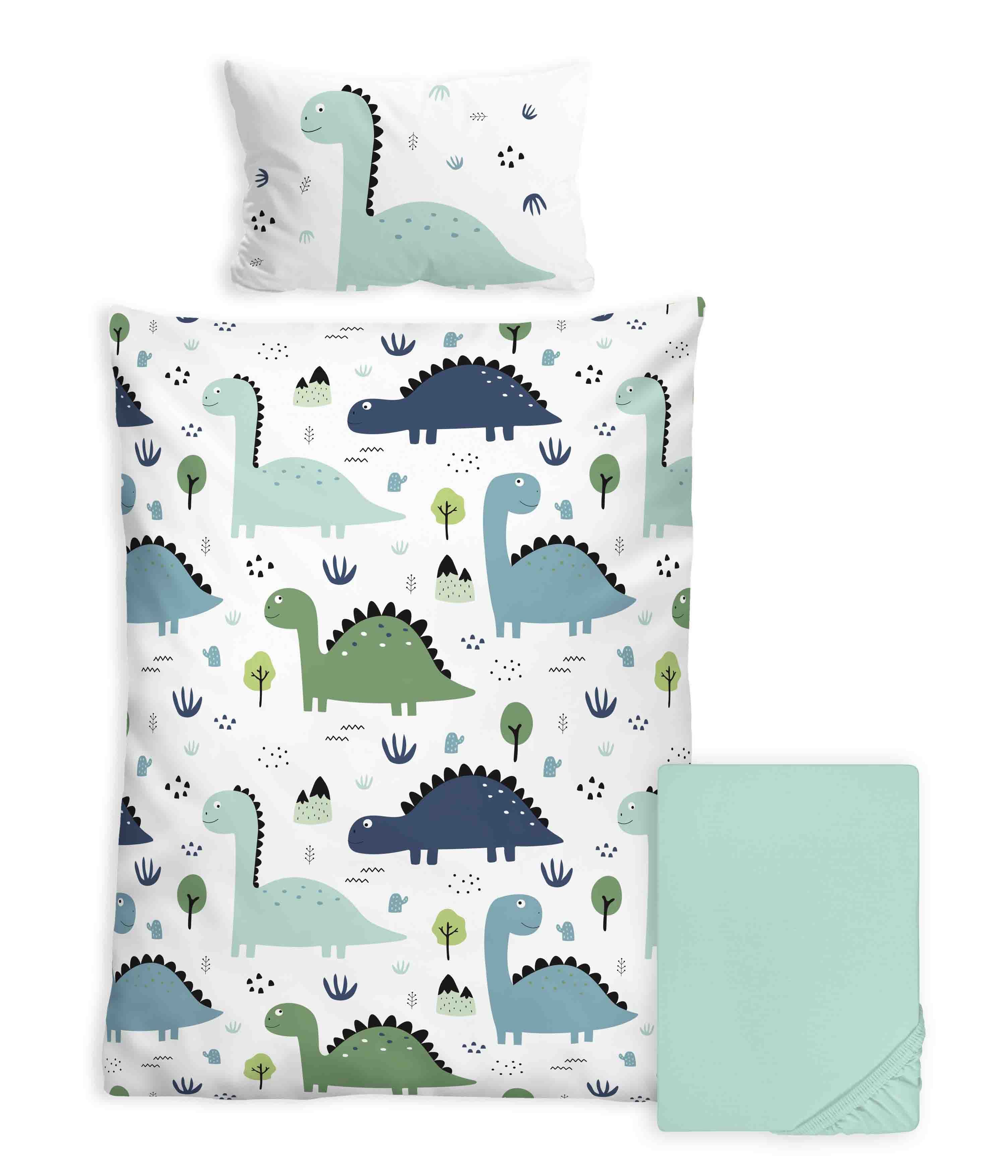 Stoffschmiede Kinderbettwäsche, 3-Teilig, Dinosaurier, Bio-Baumwolle