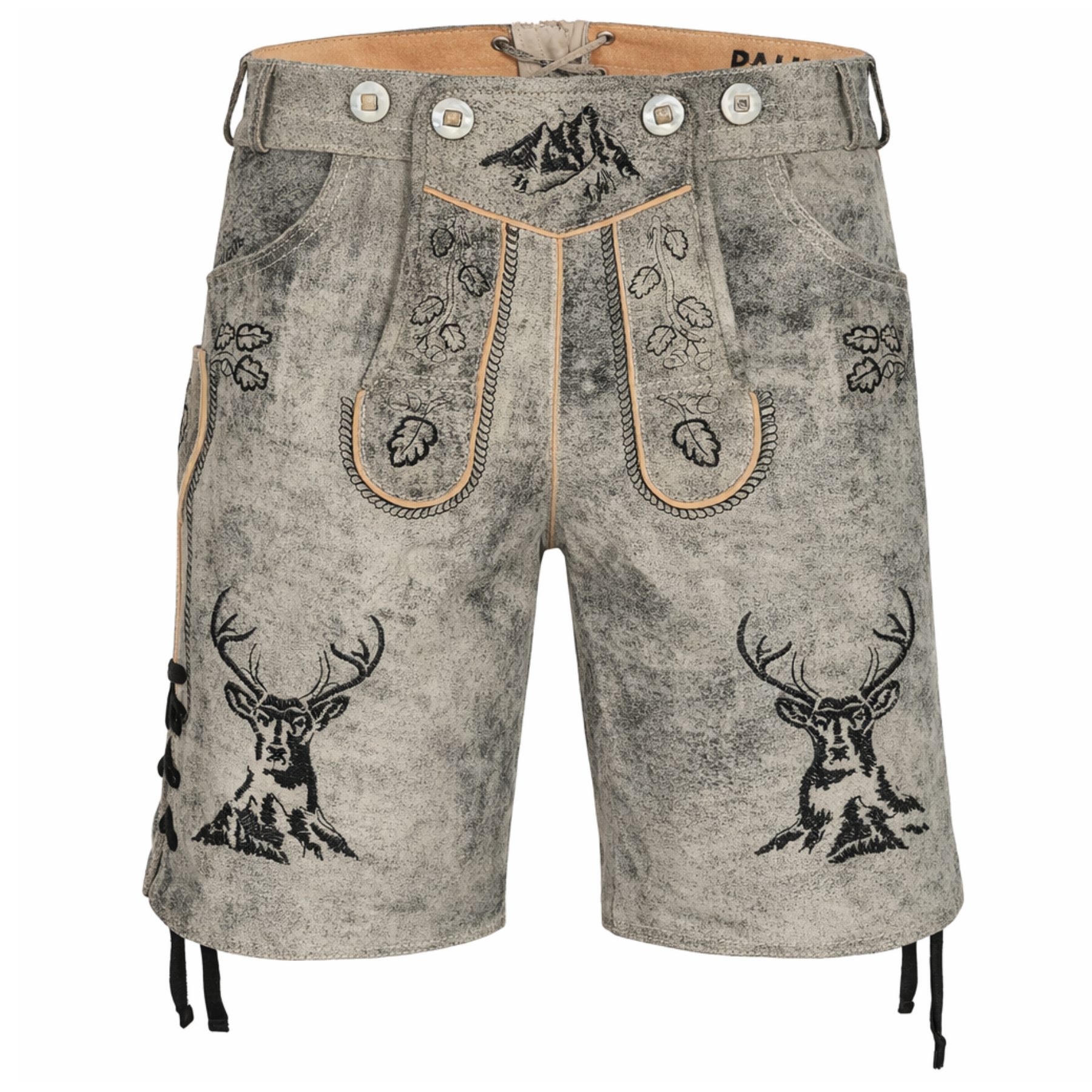 PAULGOS Trachtenhose Herren Lederhose Kurz mit Trägern 100% Echtleder - HK4 ANTIK