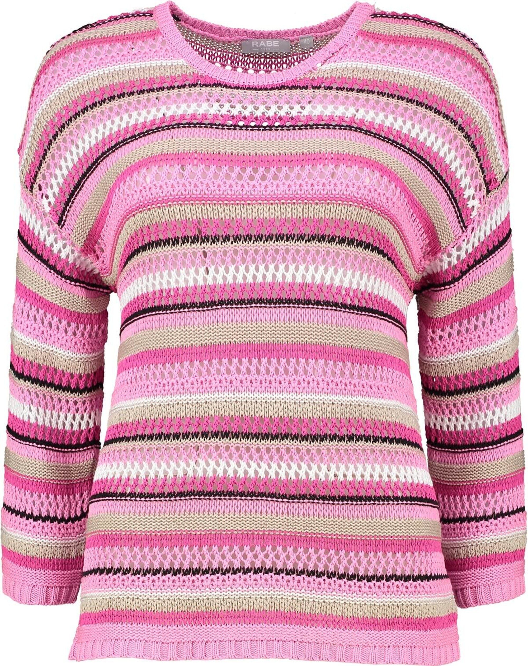 Strickpullover Rabe edlem Pullover pink gestreift Bändchengarn-Strickmuster RABE in