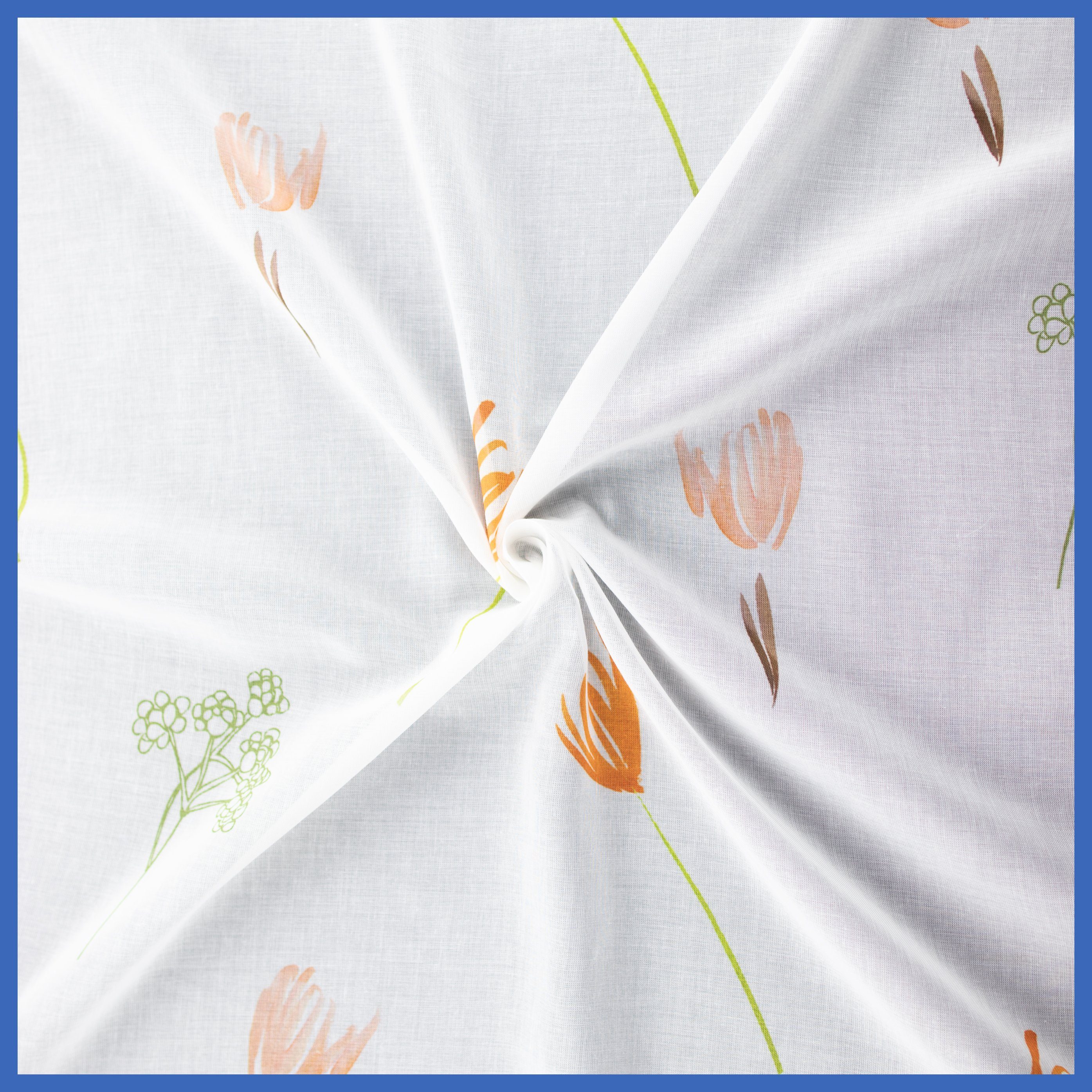 EXPERIENCE Vorhang Schlaufenschal 8 Schlaufen Weiß Orange Lila Bunt 140x245cm Blumen (1 St), Schlaufen, halbtransparent, Batist, Nachhaltige Materialien