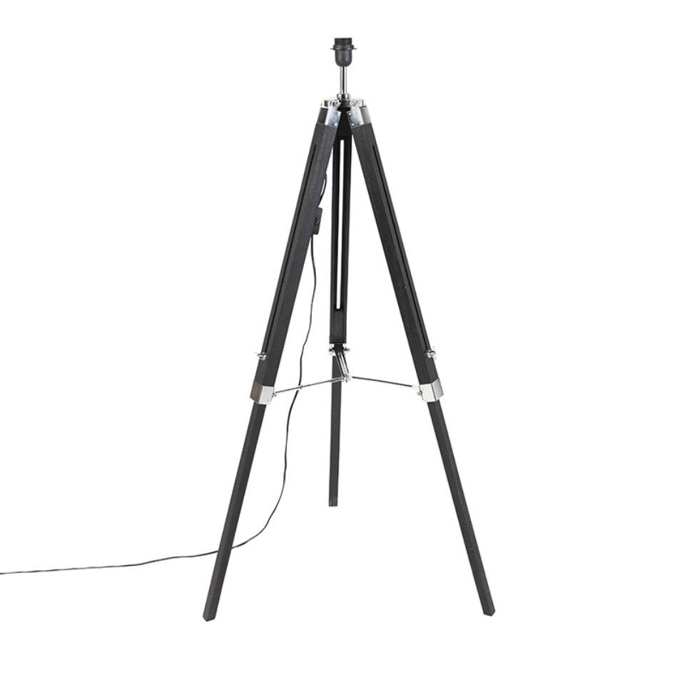 Qazqa Stehlampe Tripod, ohne Leuchtmittel, E27, Schwarz, Industrie, Holz, 1 günstig online kaufen