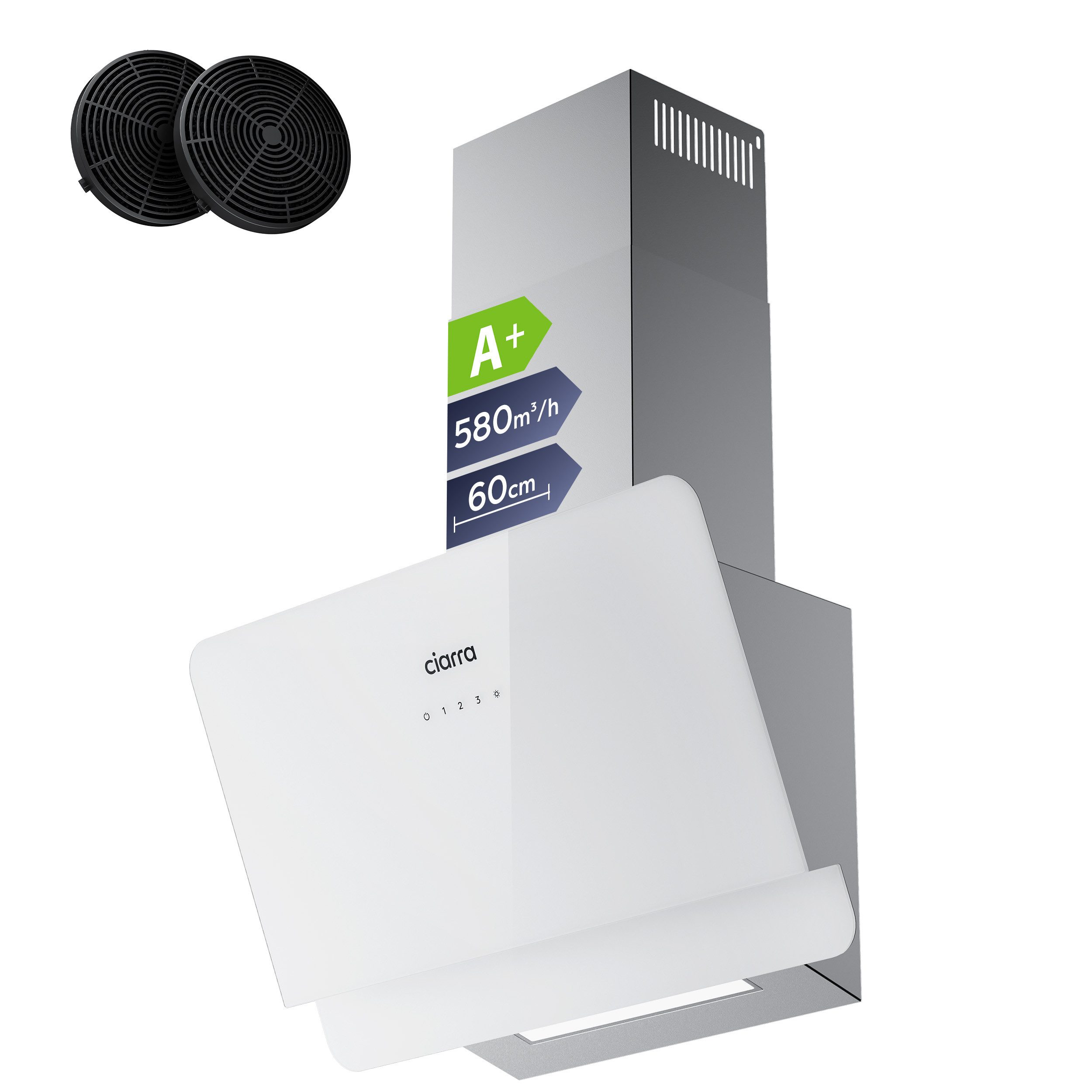 CIARRA Kopffreihaube VM6765CS VM6765CS, A+ 580m³/h Dunstabzugshaube 60cm Touch-Steuerung 3 Stufen