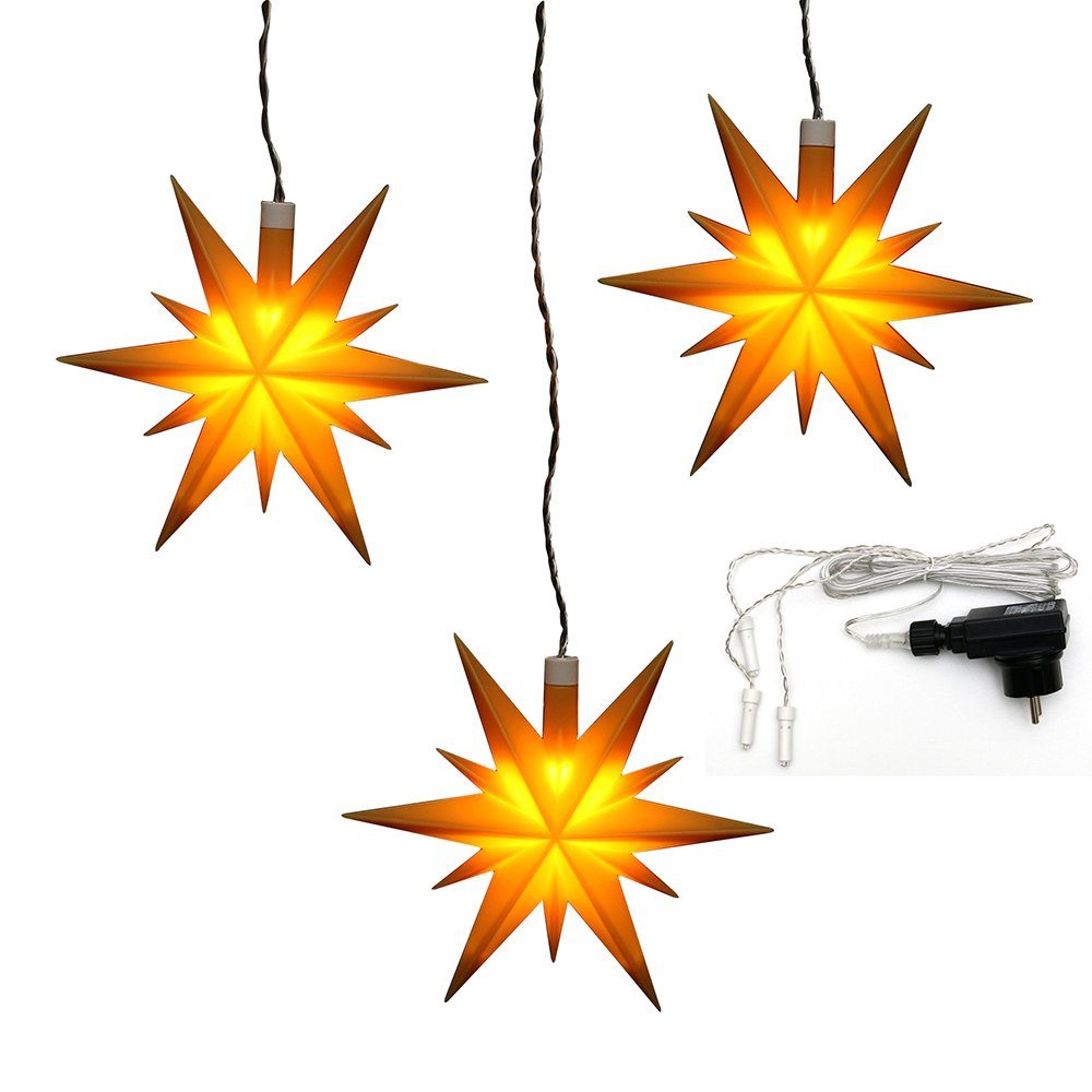 Dekohelden24 Dekostern 3er Set Weihnachtssterne aus Kunststoff in gelb