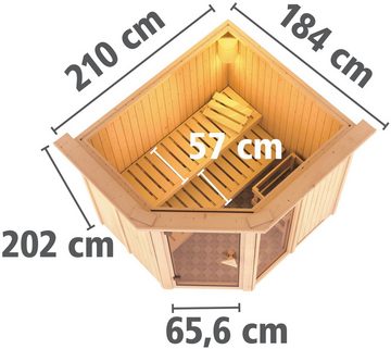 Karibu Sauna Frigga 2, BxTxH: 210 x 184 x 202 cm, 68 mm, (Set) 9-kW-Ofen mit integrierter Steuerung