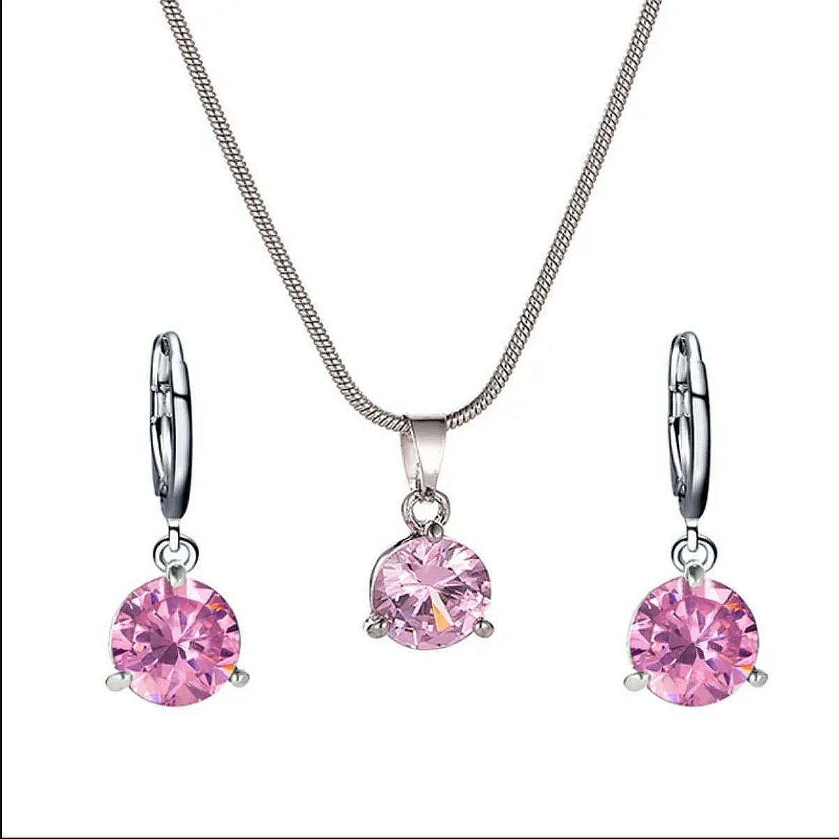 KARMA Schmuckset Damen Schmuckset mit funkelnden Kristallen Silber Rosa Rot Blau (Silberne Kette mit Anhänger, Kristallschmuck Damen), Modeschmuck Damen Eleganter Schmuck
