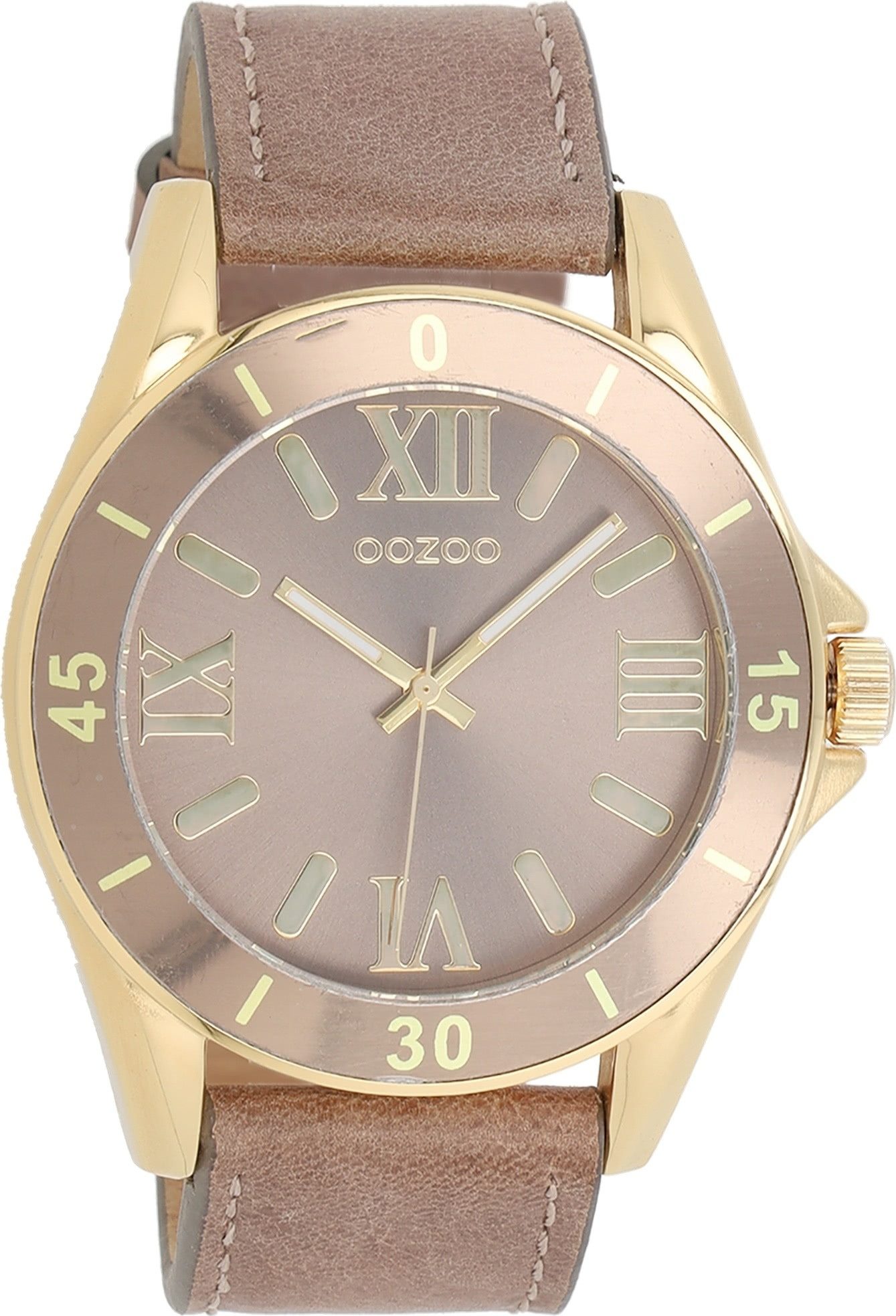 OOZOO Quarzuhr Oozoo Unisex Armbanduhr Vintage Series, (Analoguhr), Damen, Herrenuhr rund, groß (ca. 45mm) Lederarmband taupe, hellbraun