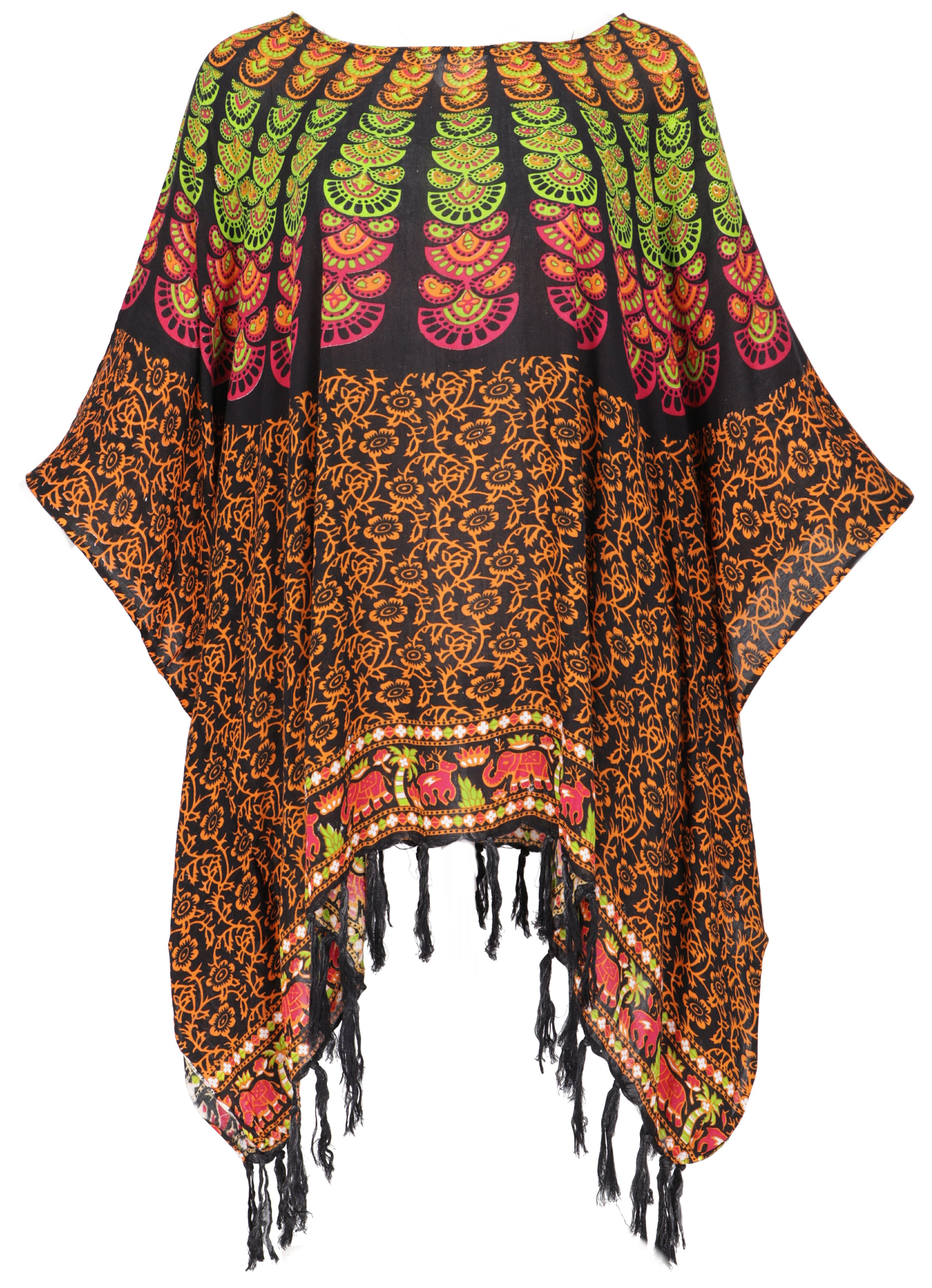 Guru-Shop Longbluse Kaftan, Ibiza-StyleTunika, Boho Bluse, Damen.. alternative Bekleidung schwarz/orange