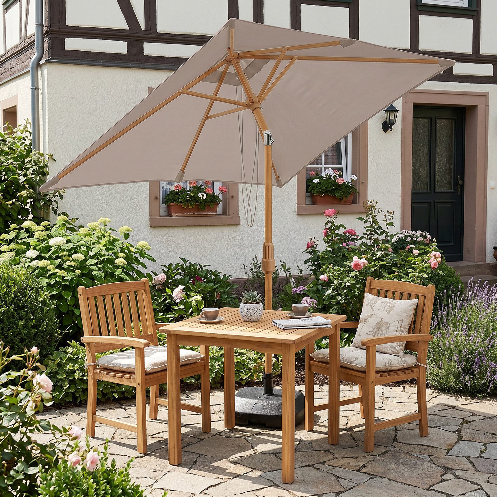 Sekey Sonnenschirm 200 x 150 cm Holzoptik Balkonschirm Rechteckig Wasserdicht, Knickbar, LxB: 200x150 cm, Sonnenschirm für Balkon Knickbar, Wasserdicht, UPF 50+ – Bild 2 von 5