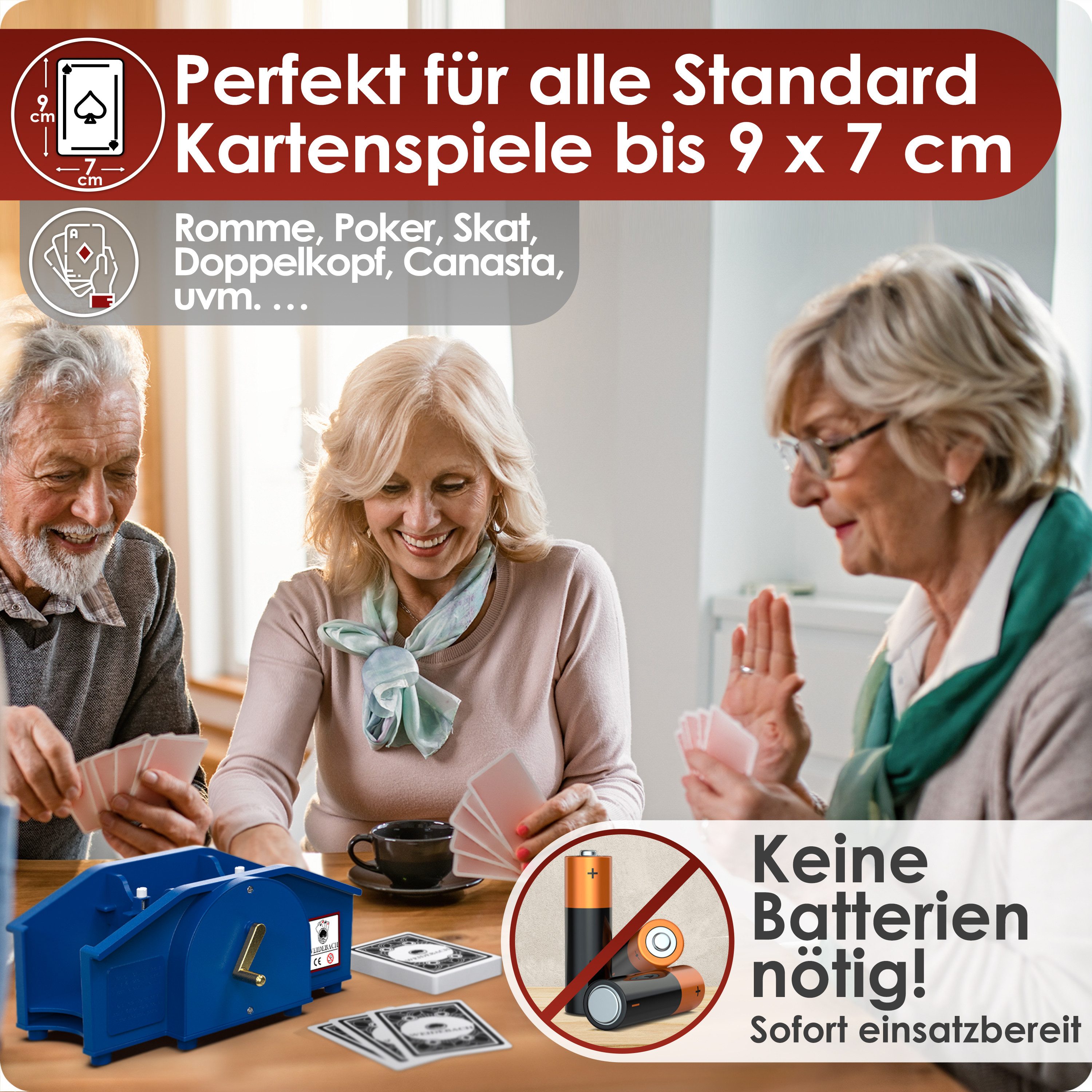 WEIDEBACH Spiel Kartenmischmaschine mit goldener Kurbel inkl. 2x Kartenspiel