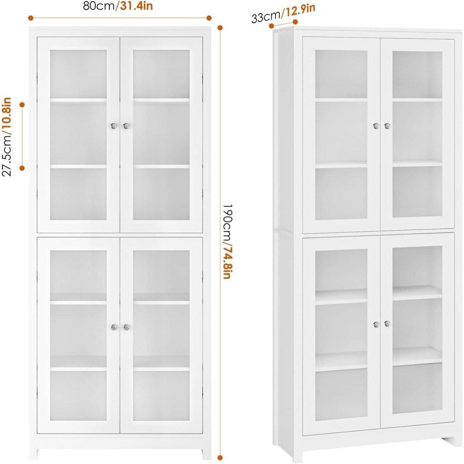 LuxusKollektion Glasvitrine Vitrinenschrank 190 cm 4 Glastüren 6 Fächer Weiß