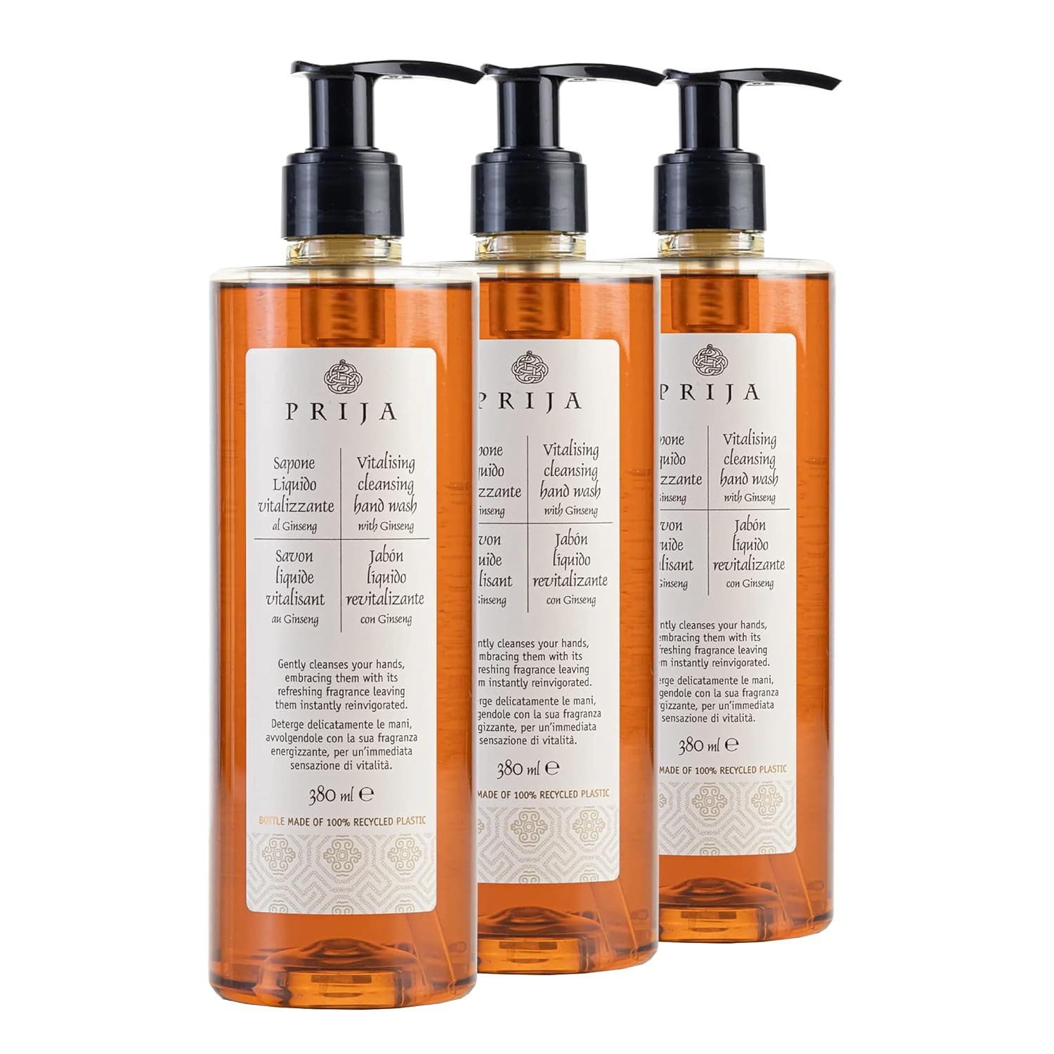 PRIJA Flüssigseife PRIJA vitalisierend mit Ginseng 380ml Hotelseife Seife, 3-tlg.