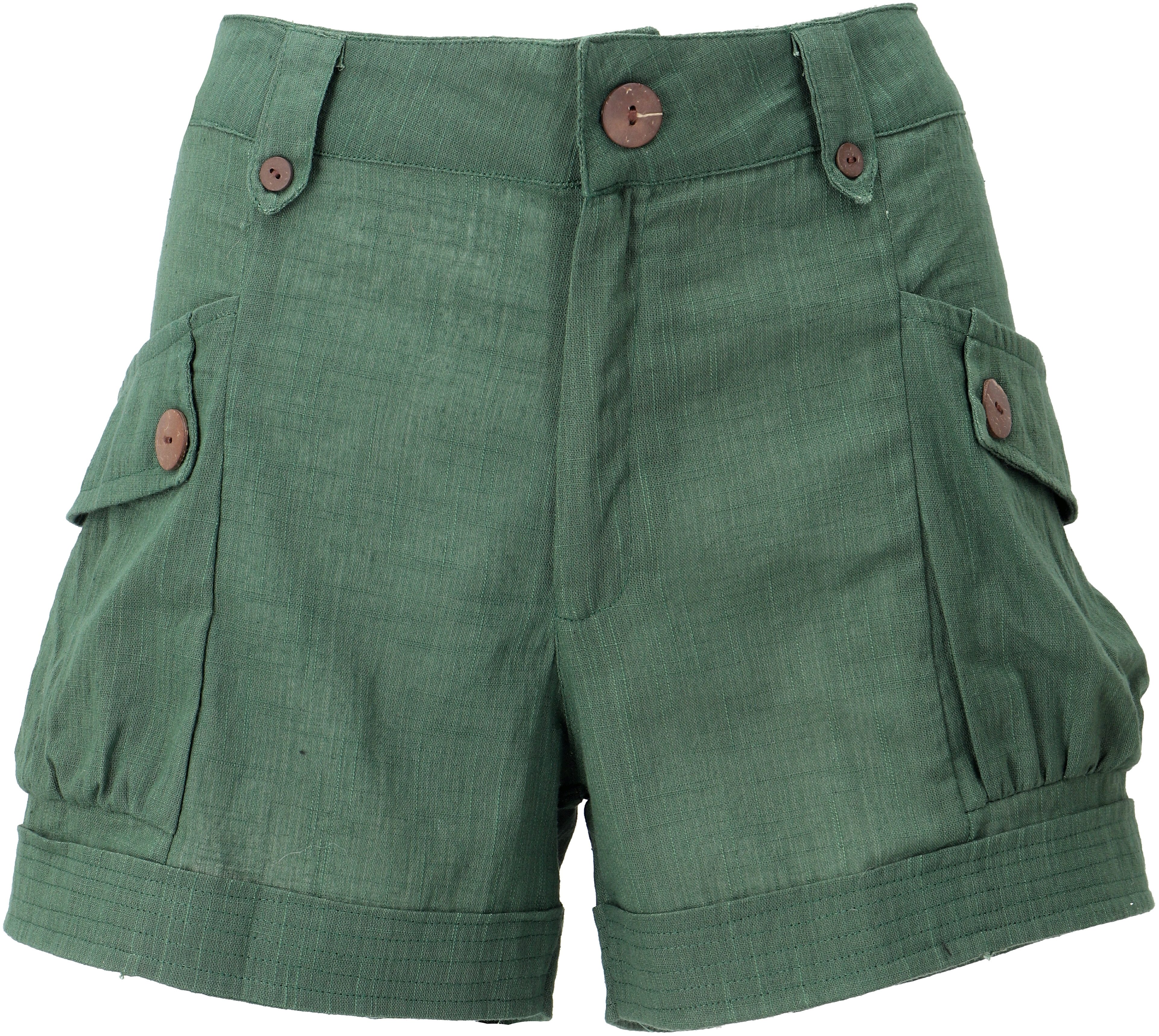 Guru-Shop Hose & Shorts Shorts Boho-chic, kurze Hose Leinenlook - grün alternative Bekleidung