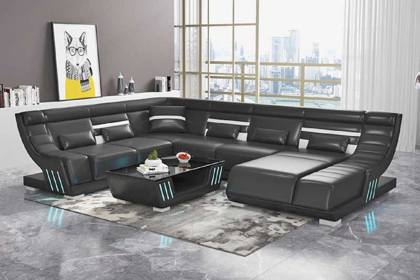 JVmoebel Ecksofa Design Möbel, Schwarz Sofa Couchen Ecksofa in Sofas Made Wohnlandschaft Form 4 U Europe Teile