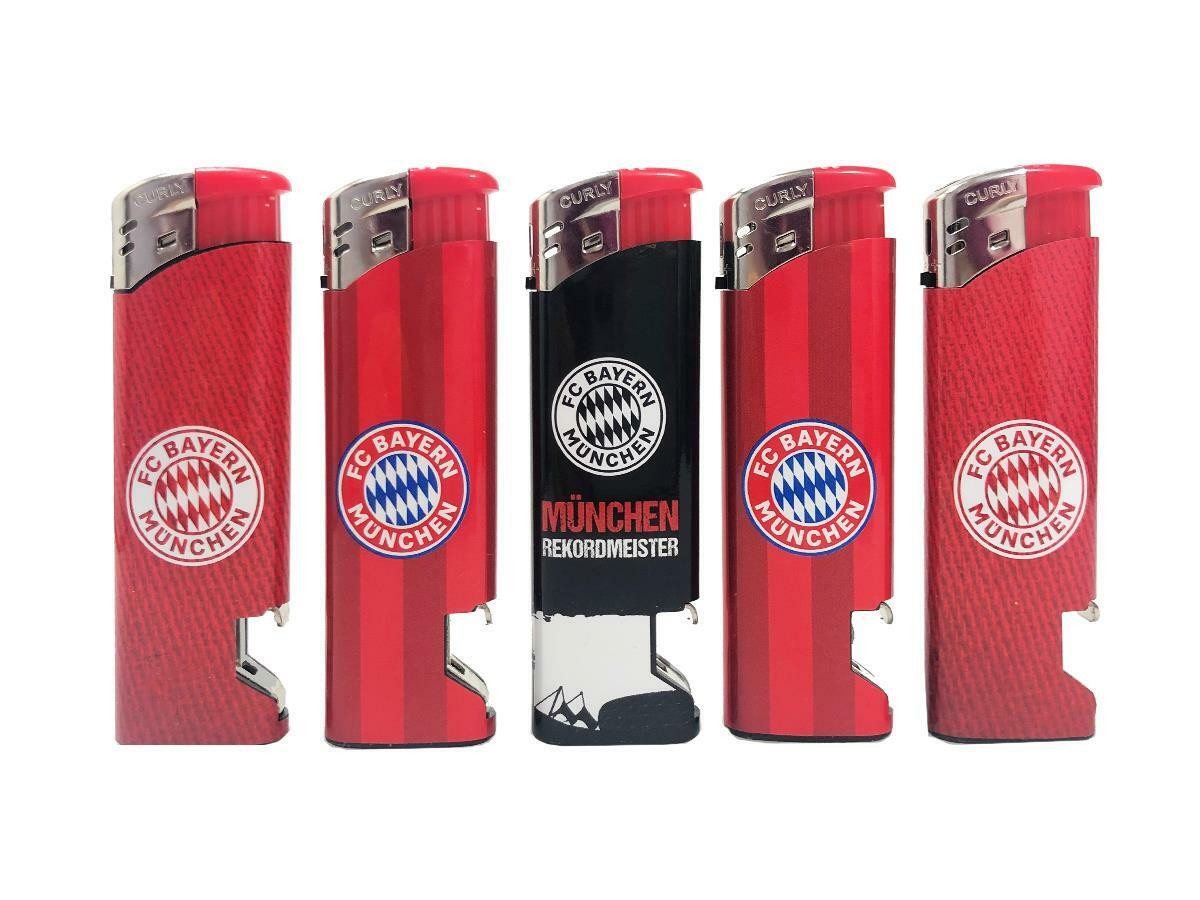 FC Bayern München Feuerzeuge 5x Feuerzeug mit Flaschenöffner oder Stabfeuerzeug Geschenkidee (5-St), Lizenz Fussball Fanartikel FC Bayern München