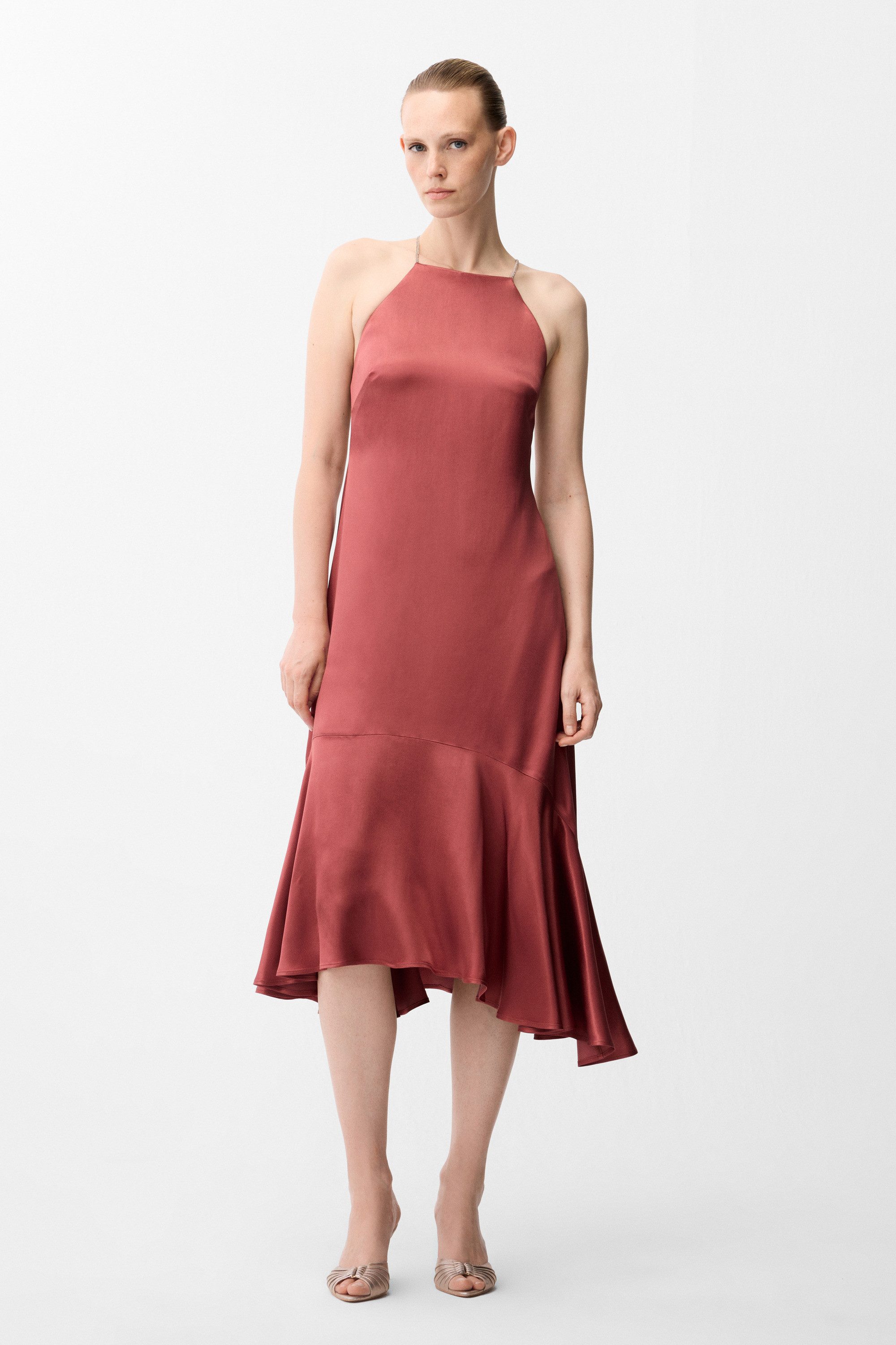 adL Cocktailkleid Ärmelloses Satin-Kleid mit Volants