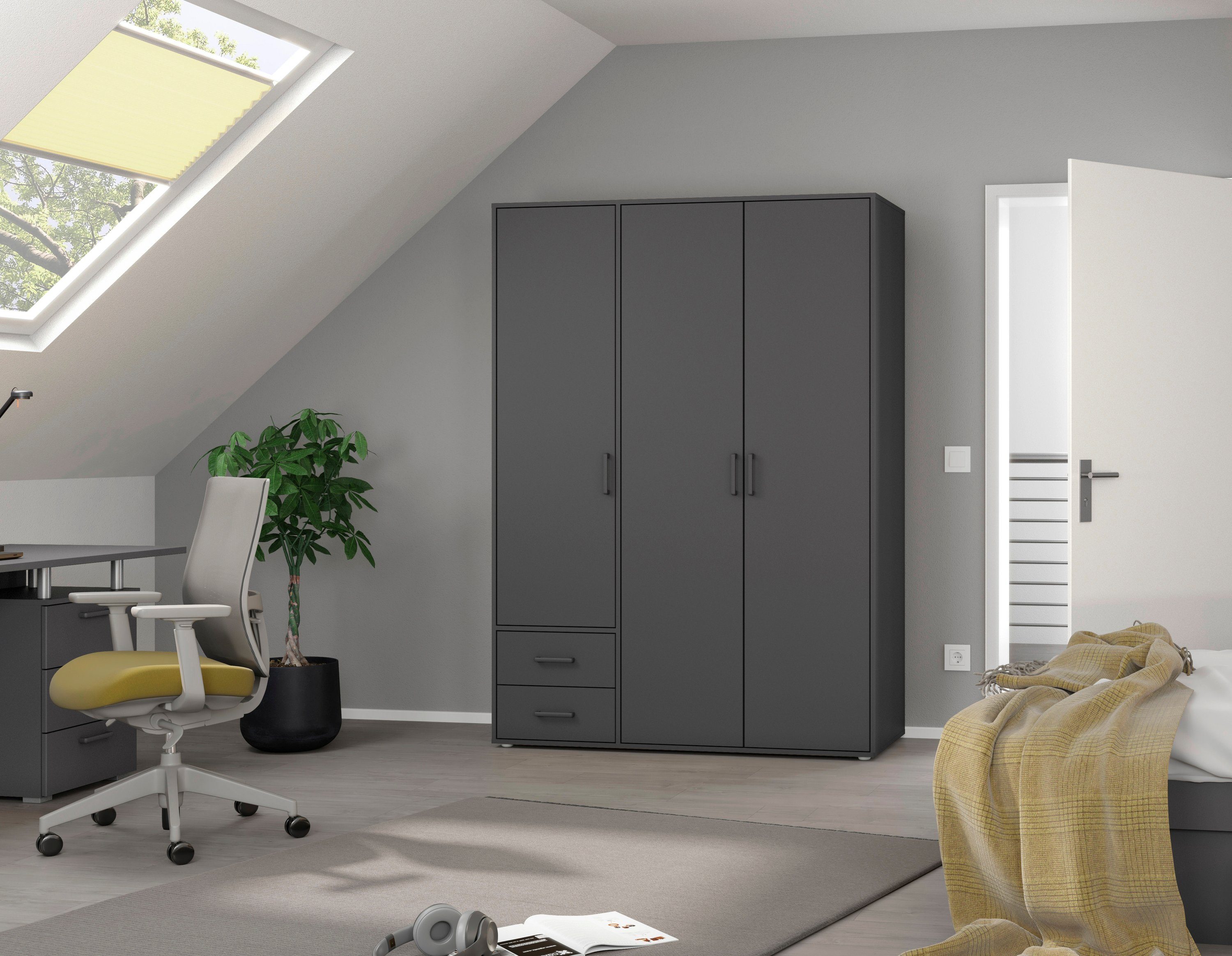 rauch Drehtürenschrank Kleiderschrank Schrank Garderobe Wäscheschrank VOYAGER (in 3 verschiedenen Ausstattungen BASIC/CLASSIC/PREMIUM) mit 2 modernen Griffvarianten, mit Außenschubladen MADE IN GERMANY