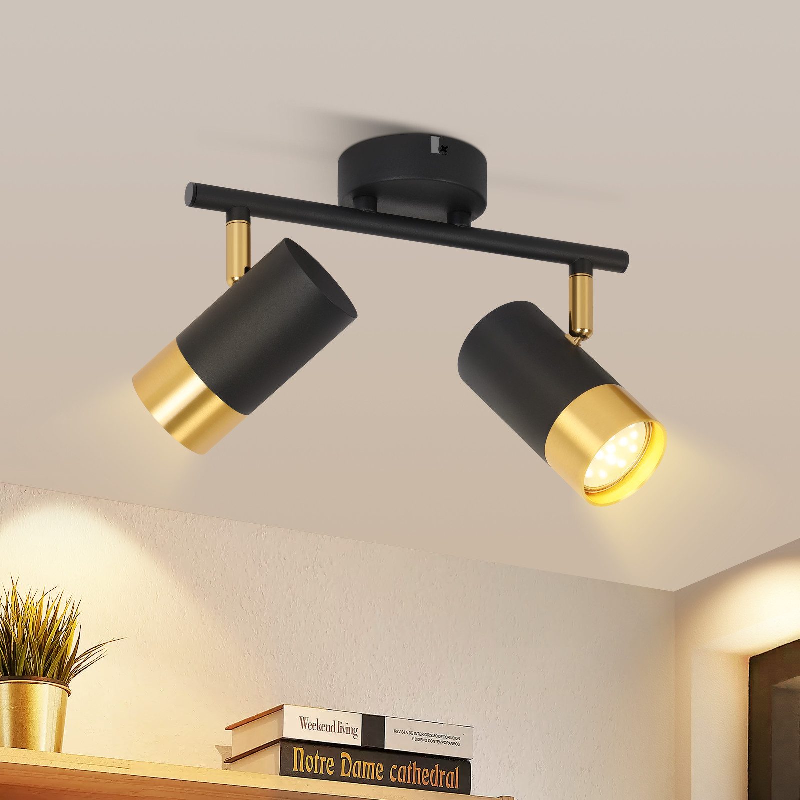 ZMH Deckenstrahler 2/3/4 Flammig-GU10 Schwarz-Gold Modern Deckenlampe für W günstig online kaufen
