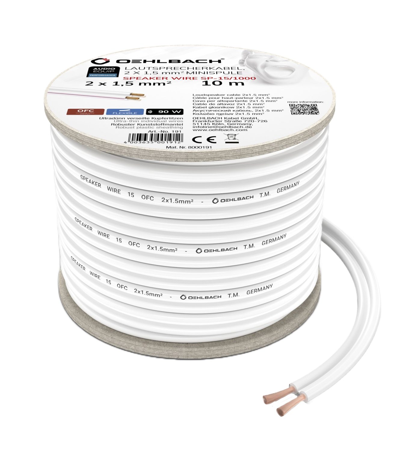 Oehlbach Speaker Wire SP-15 Lautsprecherkabel 2 x 1,5 mm² Audio-Kabel,  (1000 cm)