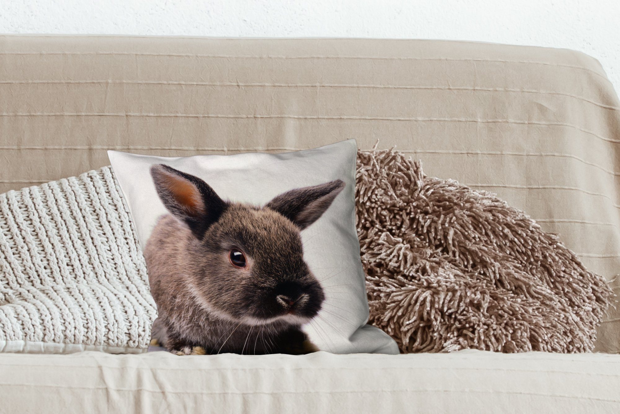 Zierkissen - für Dekokissen Wohzimmer, Sofakissen Schlafzimmer, Füllung mit MuchoWow Deko, - Kaninchen Haustier Porträt,