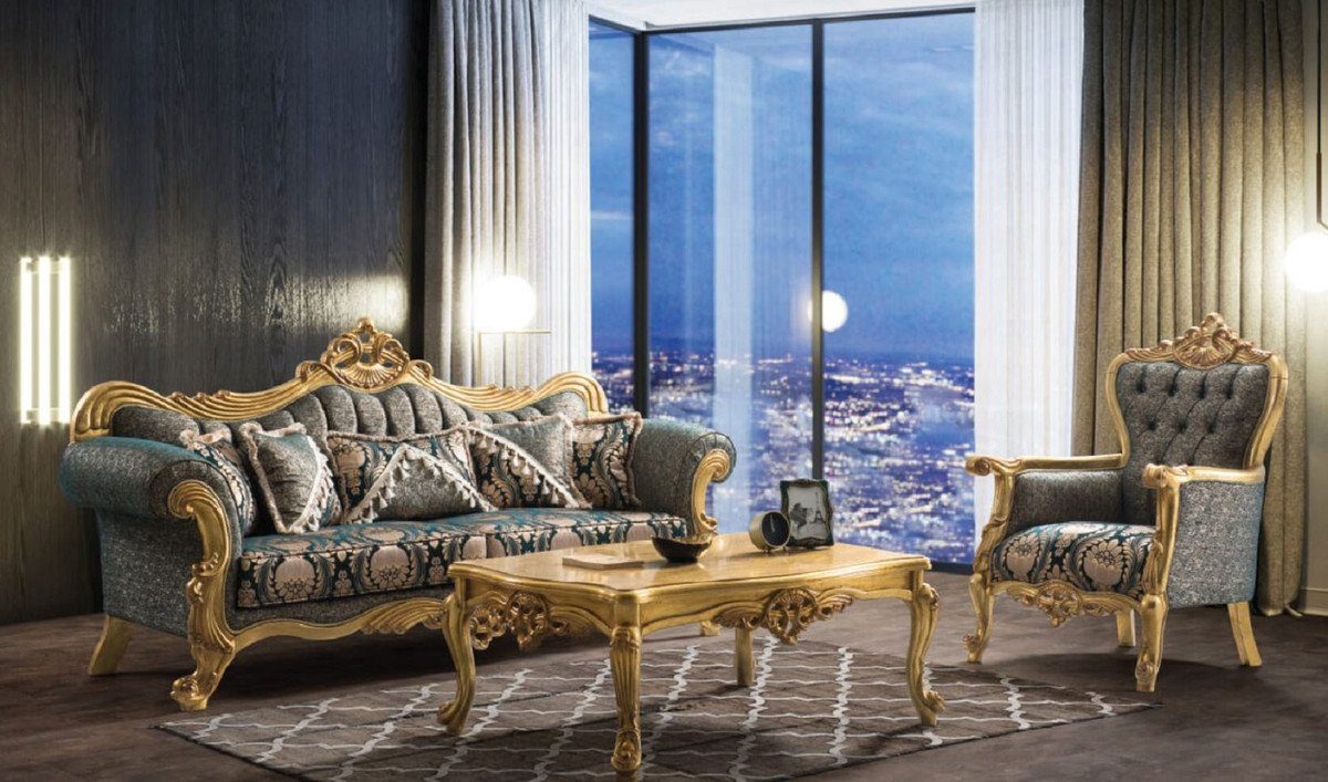 / Prunkvoll Casa - Möbel cm Grün - Sofa 125 Luxus Gold x - 240 Muster Edel H. Sofa & Barock elegantem Wohnzimmer 90 Barock Padrino Sofa mit Handgefertigtes x Wohnzimmer