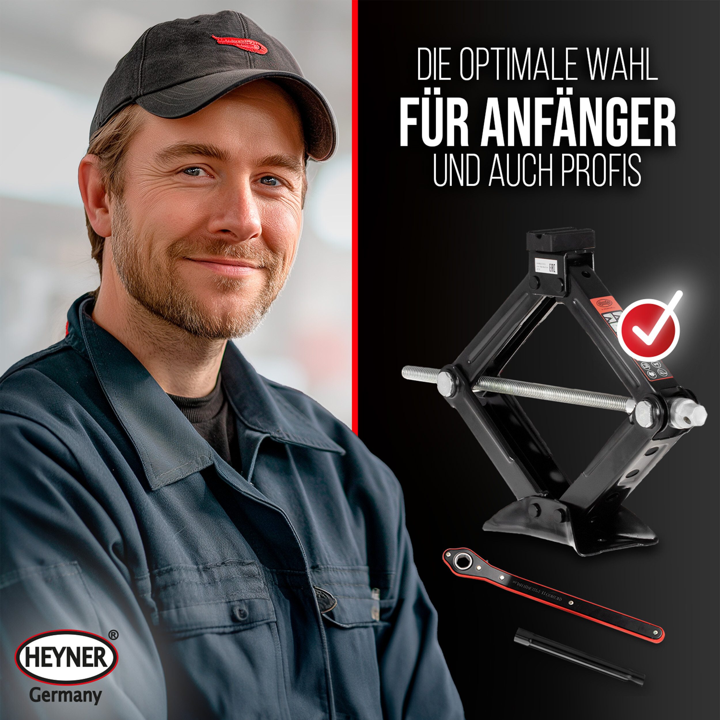 HEYNER Wagenheber Scherenwagenheber 2 t, 98–442 mm, VW ID.3 Gen 1 (FL 2023), max. Hubhöhe: 44.2 cm, Set, 1-tlg.