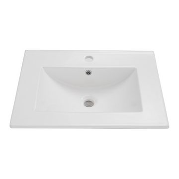 XDeer Badezimmerspiegelschrank Waschbeckenunterschrank hängend 60cm breit,mit Keramikwaschbecken, mit Schubladen,modernes Design Weiß