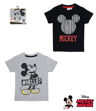 Disney Mickey Mouse T-Shirt 2x MICKEY MOUSE T-Shirt Jungen Doppelpack grau + schwarz Jungenshirt Kinder Größen 92 104 116 128 für 2 3 4 5 6 7 8 9 10 Jahre