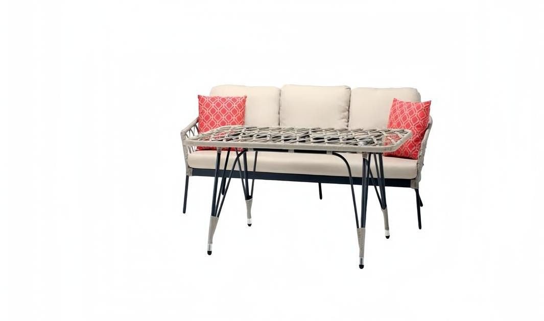Xlmoebel Polstergarnitur Beige Sofa mit elegantem Stoffbezug und modernem Couchtisch, (2-tlg. Set, 2-tlg., 2tlg Set(Sofa 3 Sitzer+Couchtisch), Hergestellt in Europa