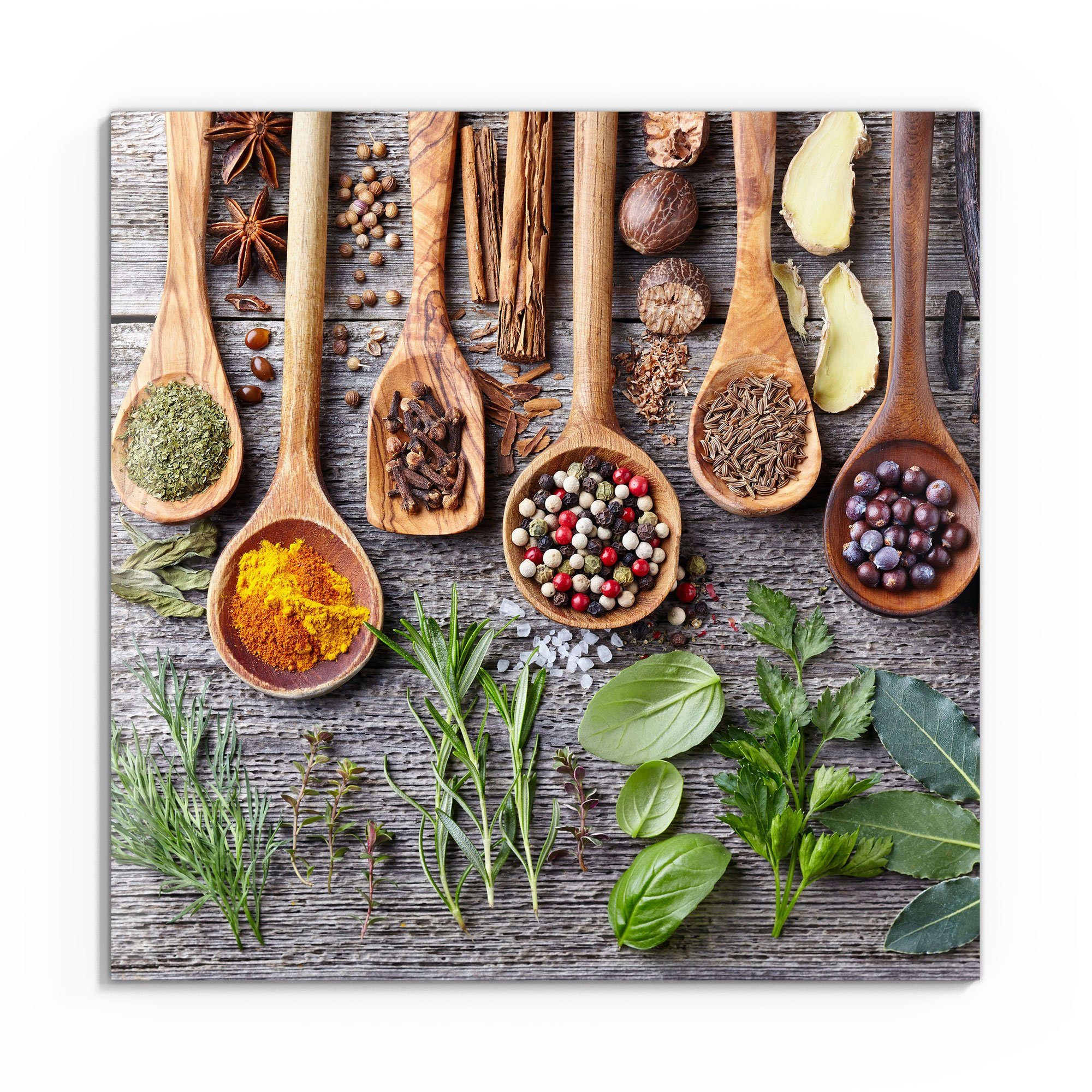 DEQORI Glasbild 'Dekorierte Kochlöffel', 'Dekorierte Kochlöffel', Glas Wandbild Bild schwebend modern