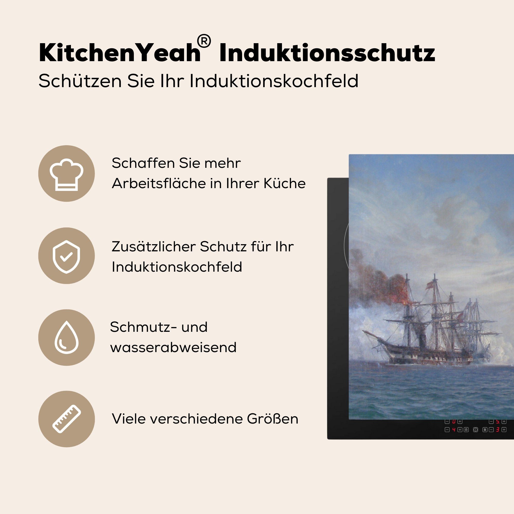 Vinyl, Arnesen, tlg), Gemälde (1 Schutz Schlacht 81x52 Ceranfeldabdeckung küche, Vilhelm Induktionskochfeld von - Die MuchoWow von die Helgoland für Herdblende-/Abdeckplatte cm,