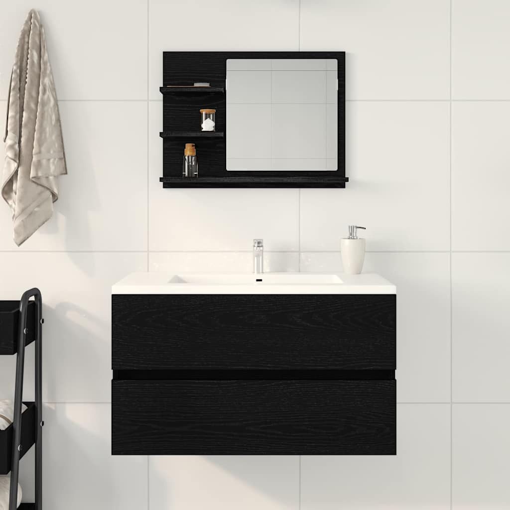 vidaXL Badezimmerspiegelschrank Badspiegel Schwarz Eichen-Optik 60x10,5x45 cm Holzwerkstoff (1-St)