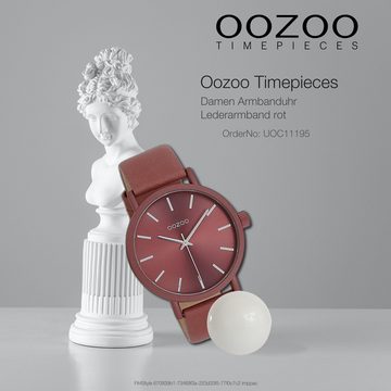 OOZOO Quarzuhr Oozoo Damen Armbanduhr Timepieces Analog, (Analoguhr), Damenuhr rund, groß (ca. 42mm), Lederarmband altrosa, Fashion