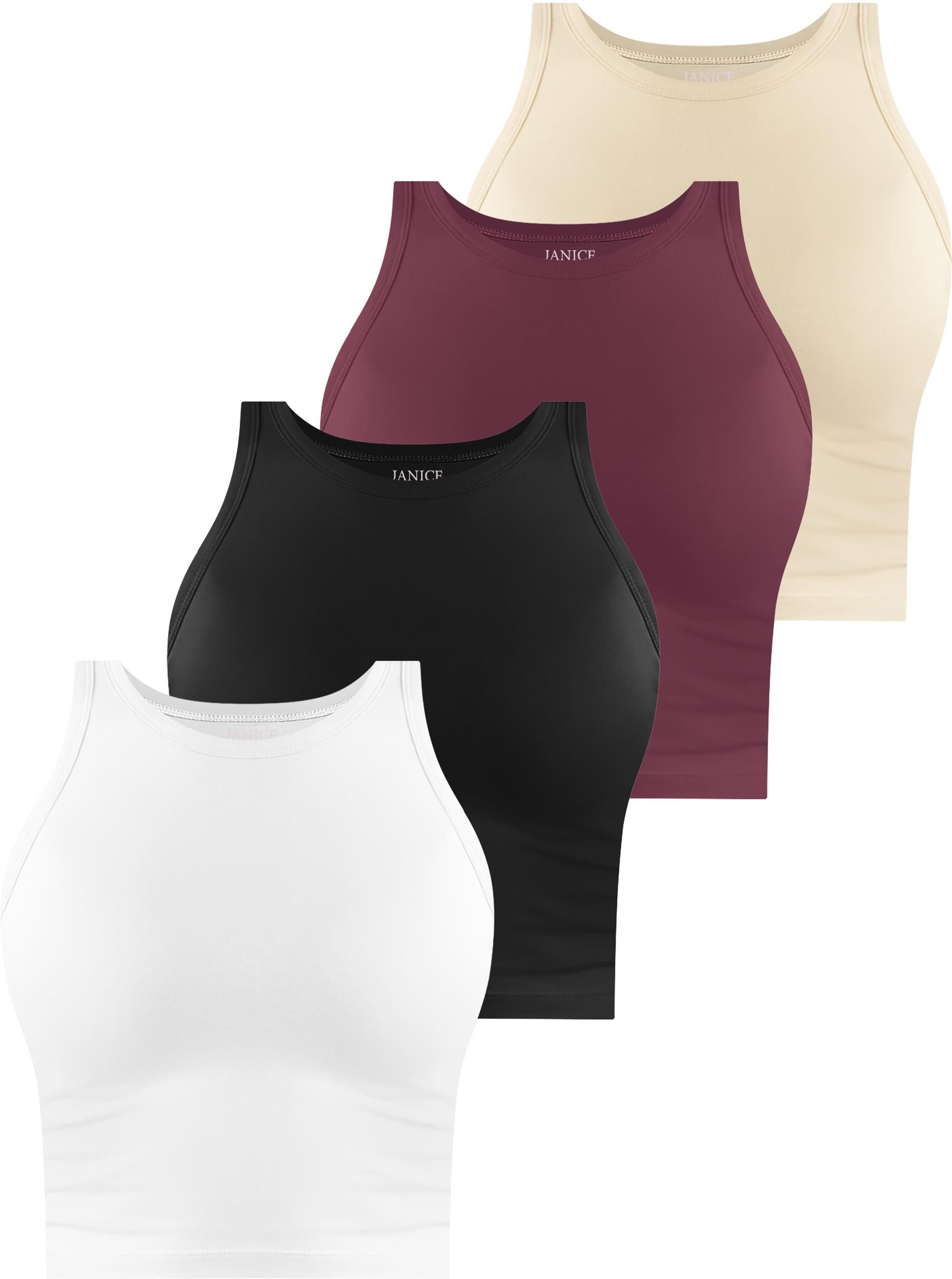 Janice Tanktop 4 x Damen crop Top hochgeschlossen Niah Kurzes Tanktop aus Baumwolle