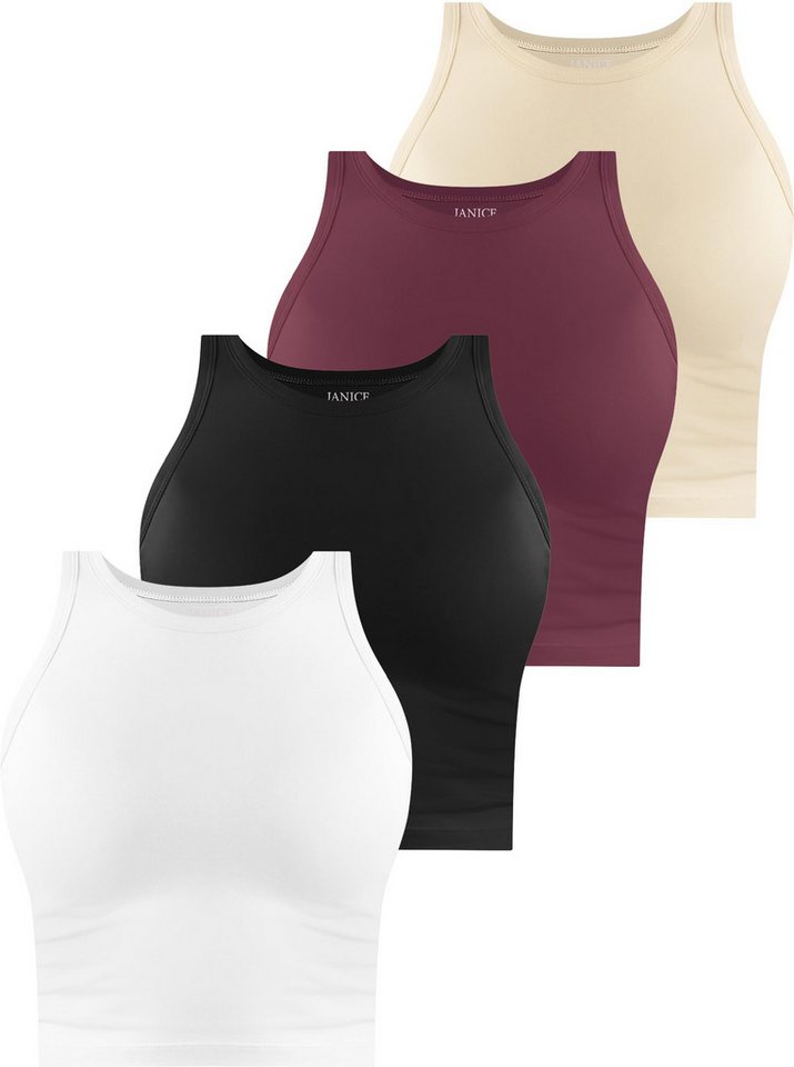 Janice Tanktop 4 x Damen crop Top hochgeschlossen Niah Kurzes Tanktop aus Baumwolle