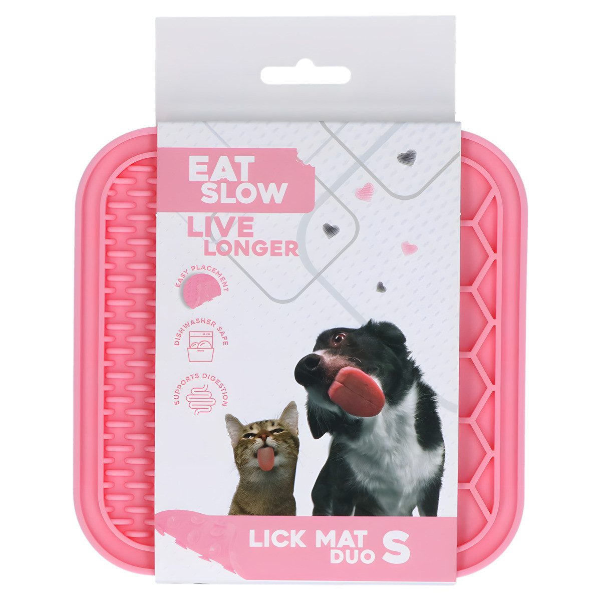EAT SLOW LIVE LONGER Antischlingnapf Leckmatte mit Noppen und Waben rosa