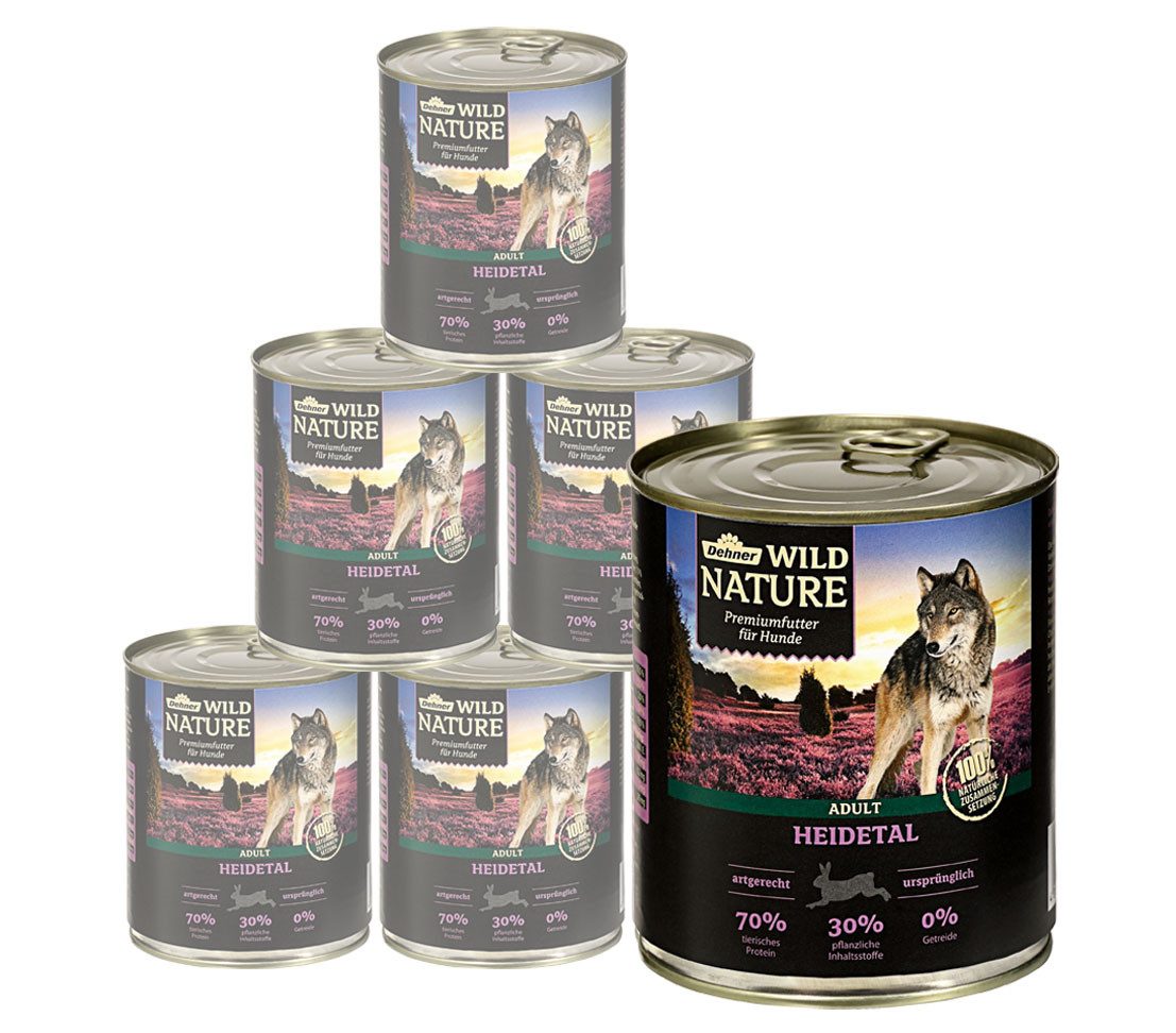 Dehner Wild Nature Heidetal Adult Lamm, 6 x 400 / 800 g Dose Kaninchen, Nassfutter für: Hunde, Nassfutter für ausgewachsene Hunde, glutenfrei