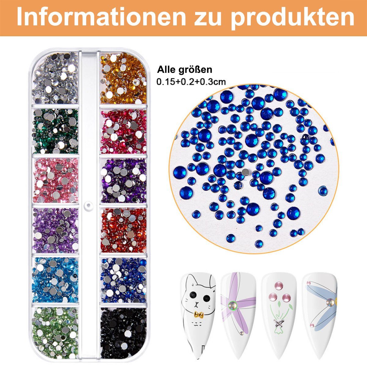 Nail Nägel/Handwerk, Mehrfarbig(STIL1) Nageldesign DIY Stil Strasssteine Zubehör 3 Sätze für Strass Juoungle 1 Art